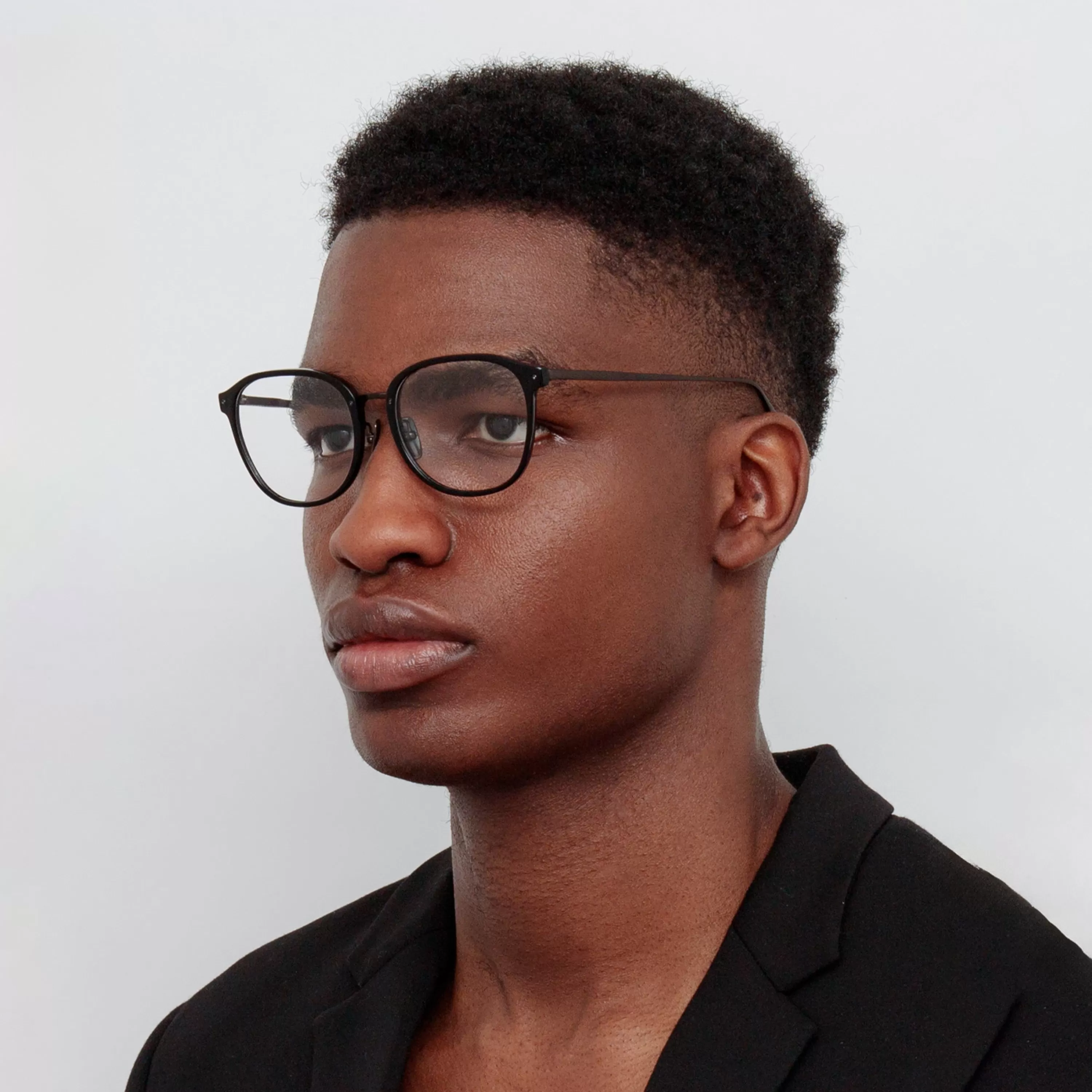 Women LINDA FARROW LUXE Men's Park Optical D-Frame in Black and Matt Nickel