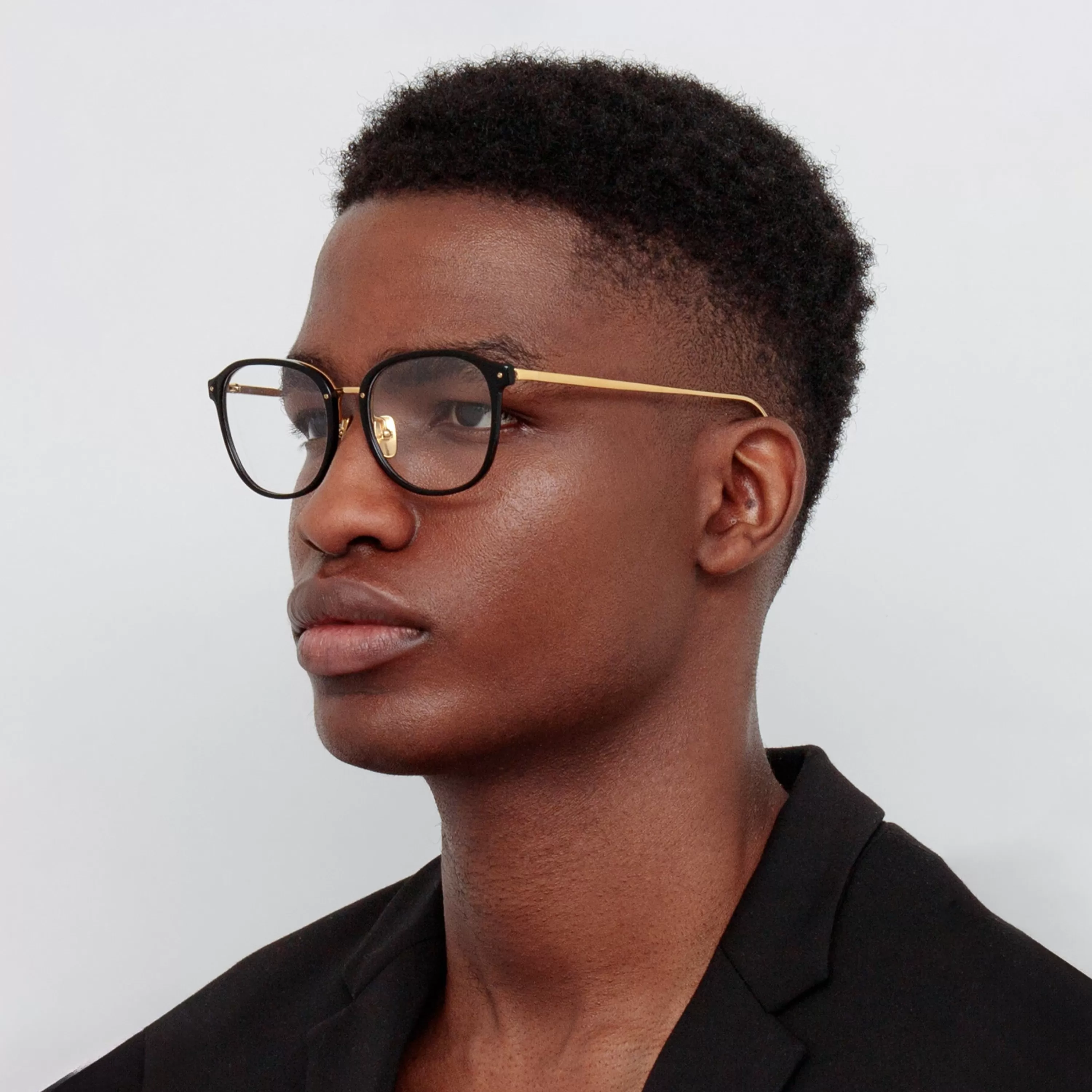 Women LINDA FARROW LUXE Men's Park Optical D-Frame in Black and Yellow Gold