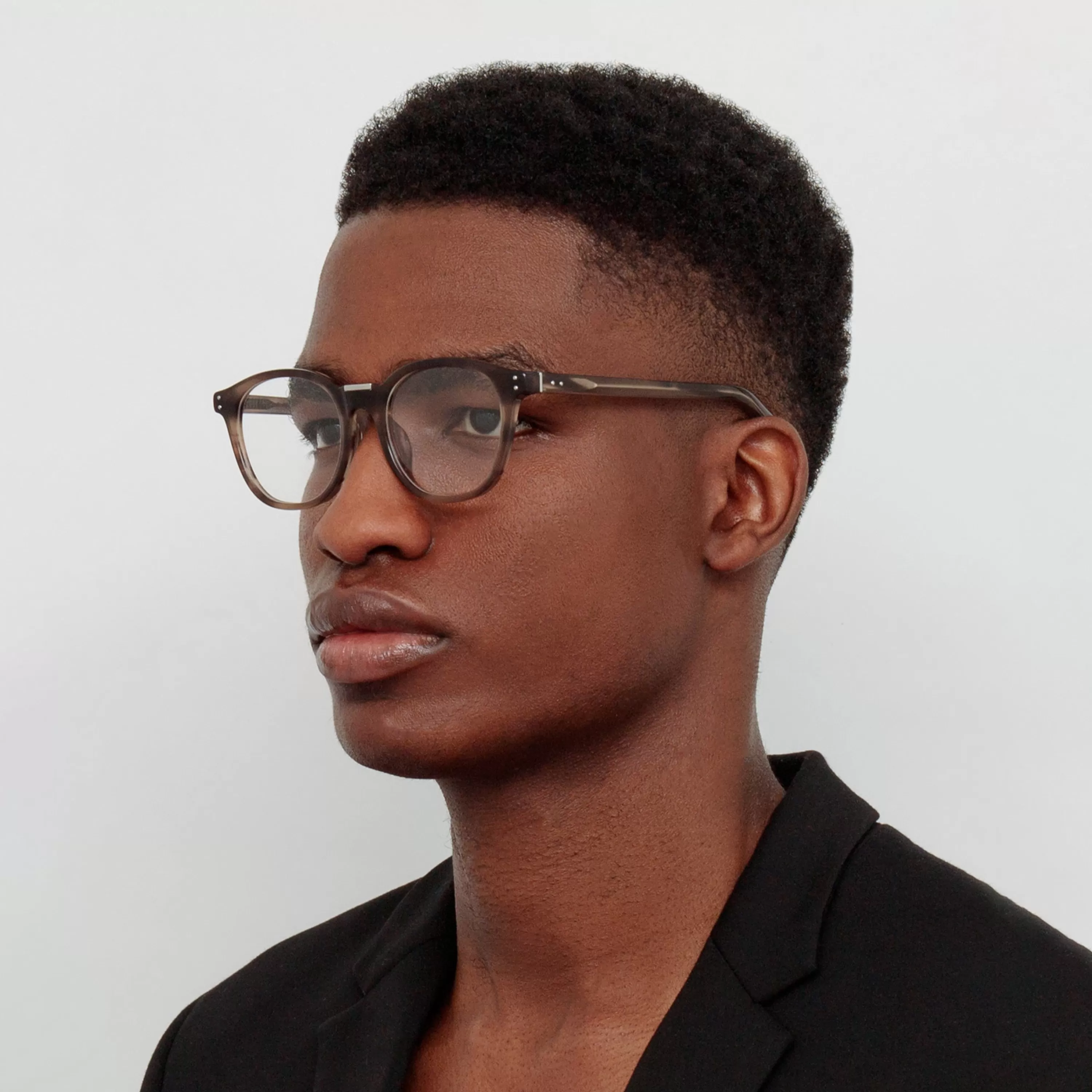 LINDA FARROW (U.K.) Men's Powell Optical D-Frame in Grey Horn