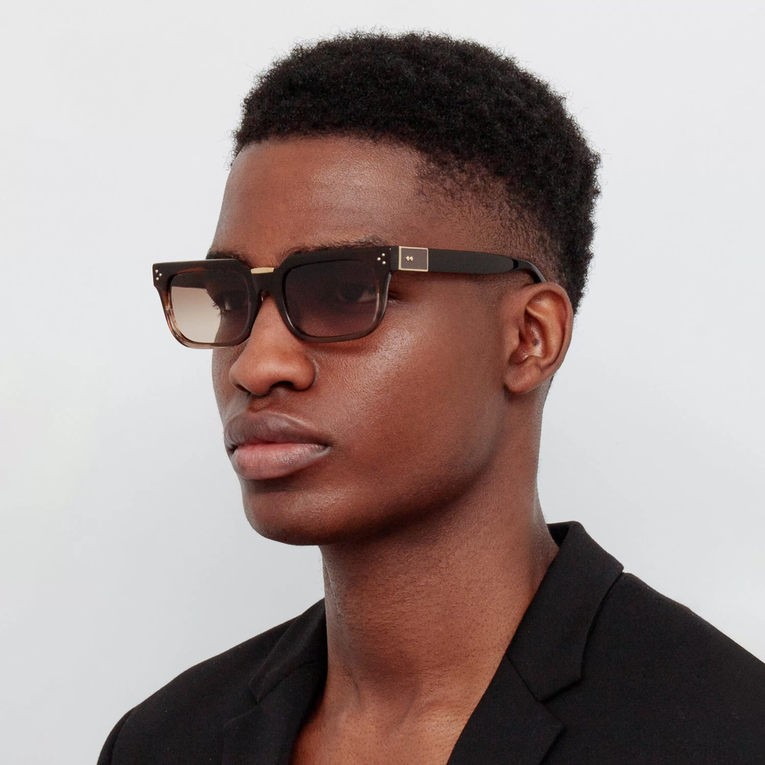 LINDA FARROW (U.K.) Men's Yoan Angular Sunglasses in Caramel Horn