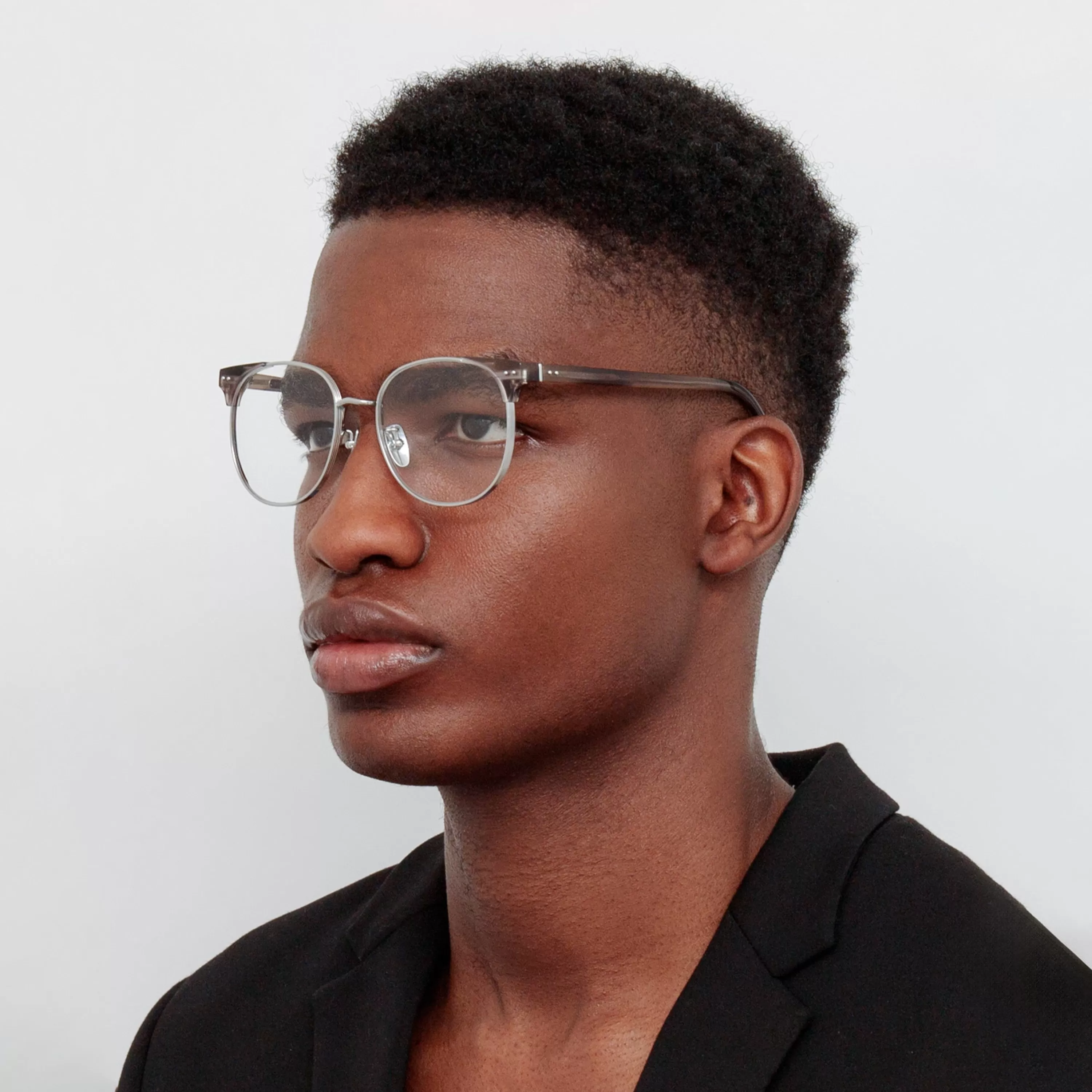 Linda Farrow Men'sSpence Oval Optical Frame in Grey Horn
