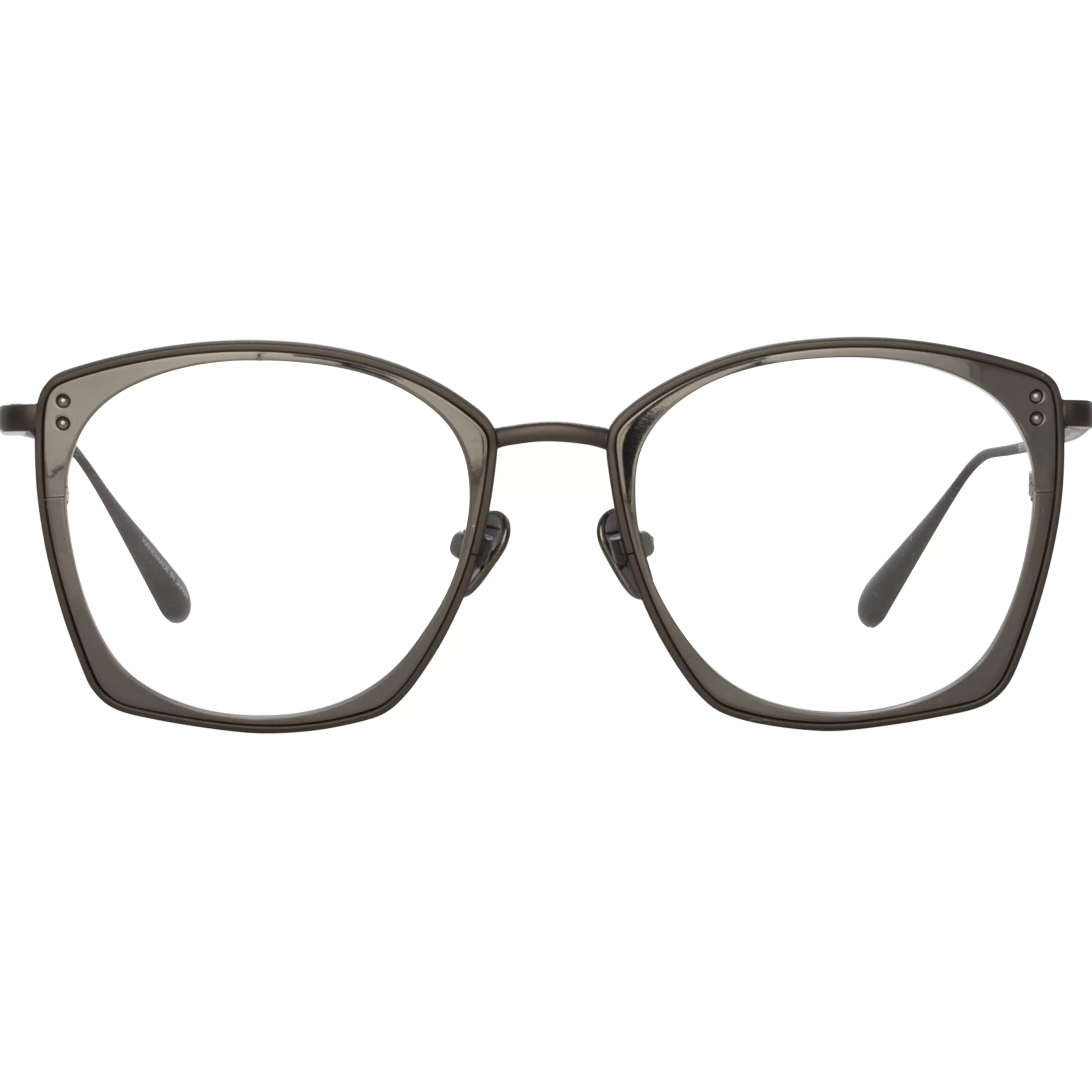 LINDA FARROW (U.K.) Milo Square Optical Frame in Matt Nickel