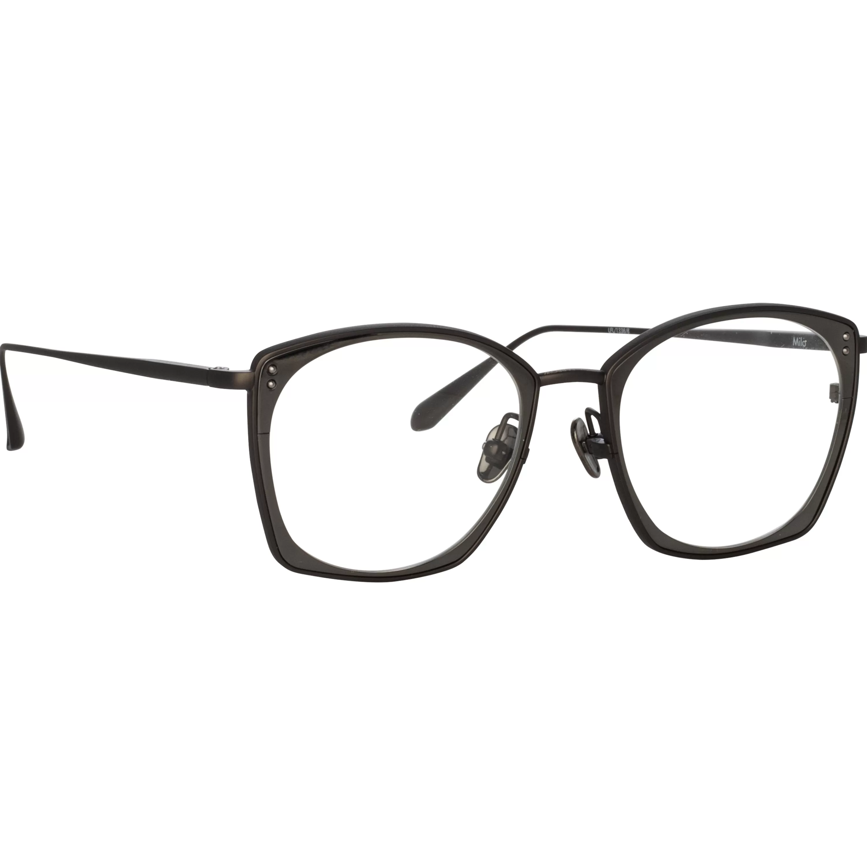 milo_square_optical_frame_in_matt_nickel_2.webp LINDA FARROW (U.K.) Milo Square Optical Frame in Matt Nickel