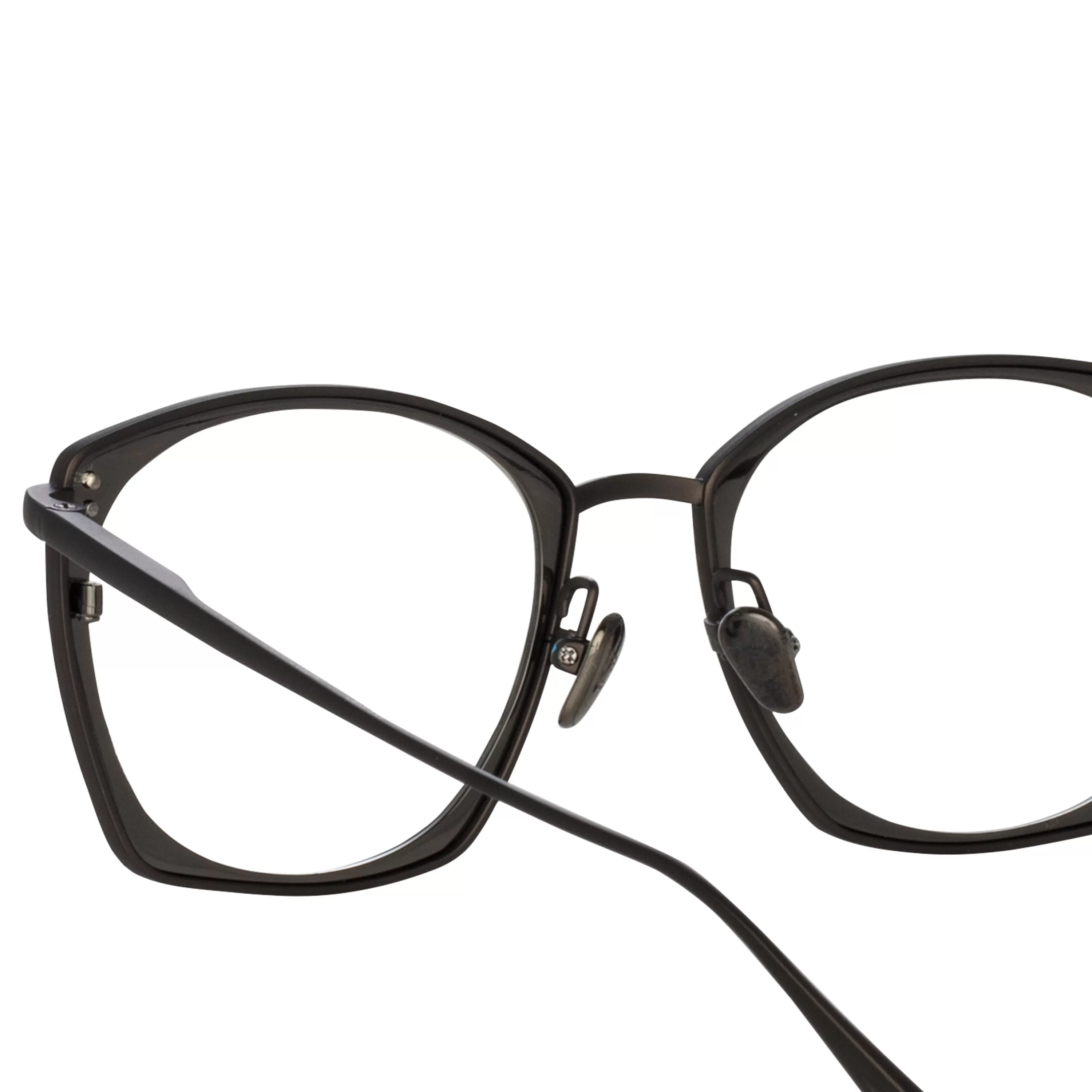 milo_square_optical_frame_in_matt_nickel_4.webp LINDA FARROW (U.K.) Milo Square Optical Frame in Matt Nickel
