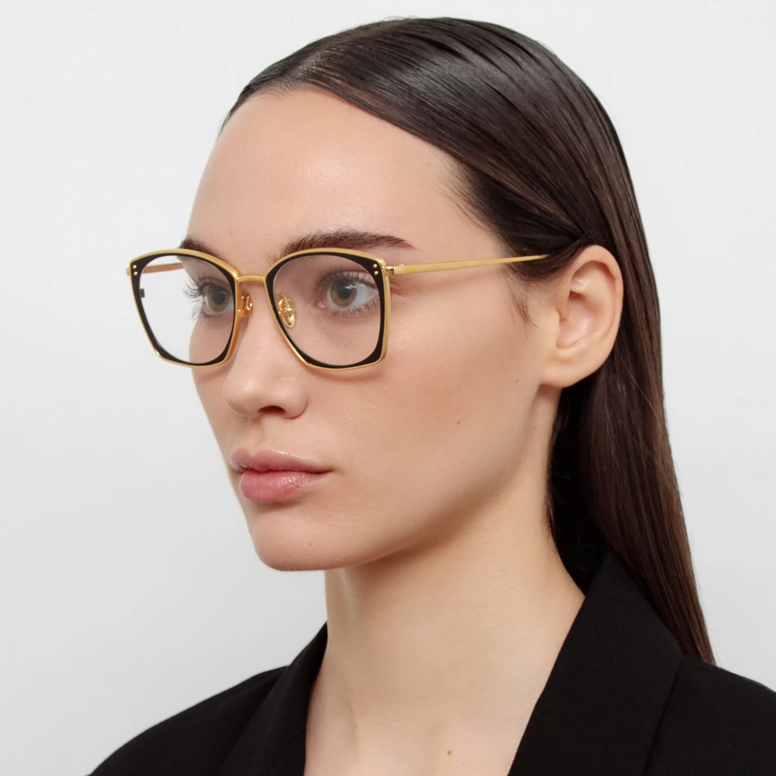 LINDA FARROW (U.K.) Milo Square Optical Frame in Yellow Gold
