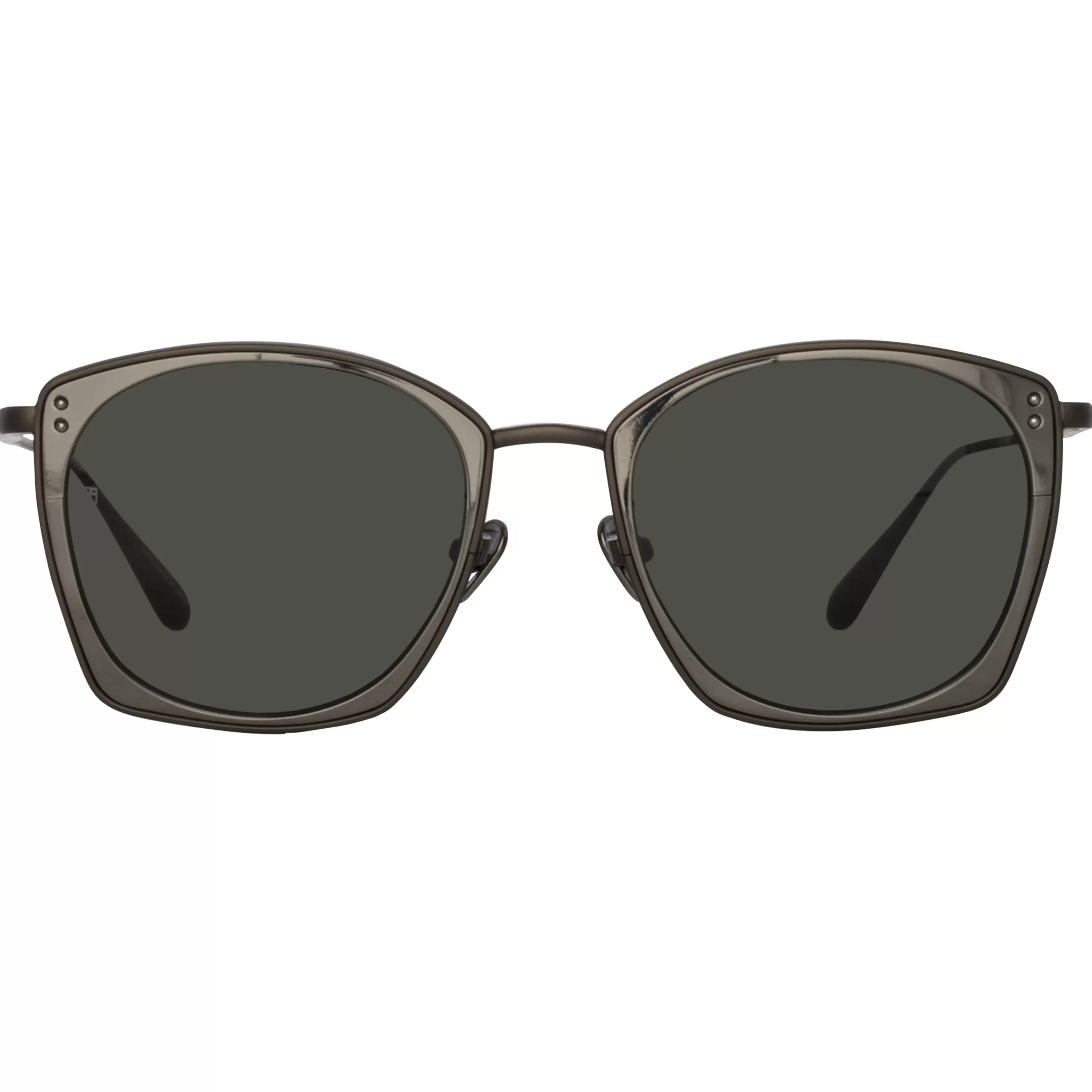 LINDA FARROW (U.K.) Milo Square Sunglasses in Matt Nickel
