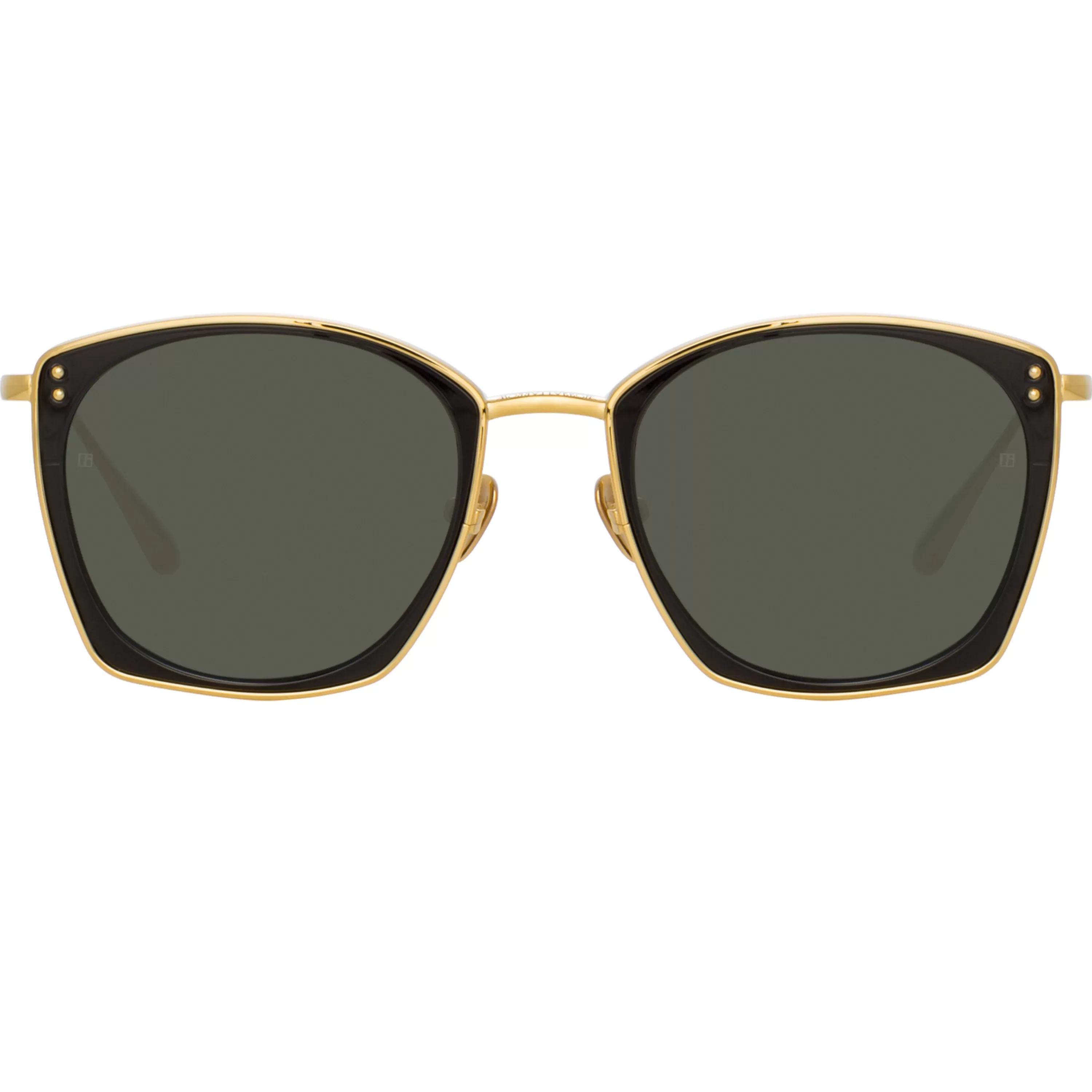 LINDA FARROW (U.K.) Milo Square Sunglasses in Yellow Gold
