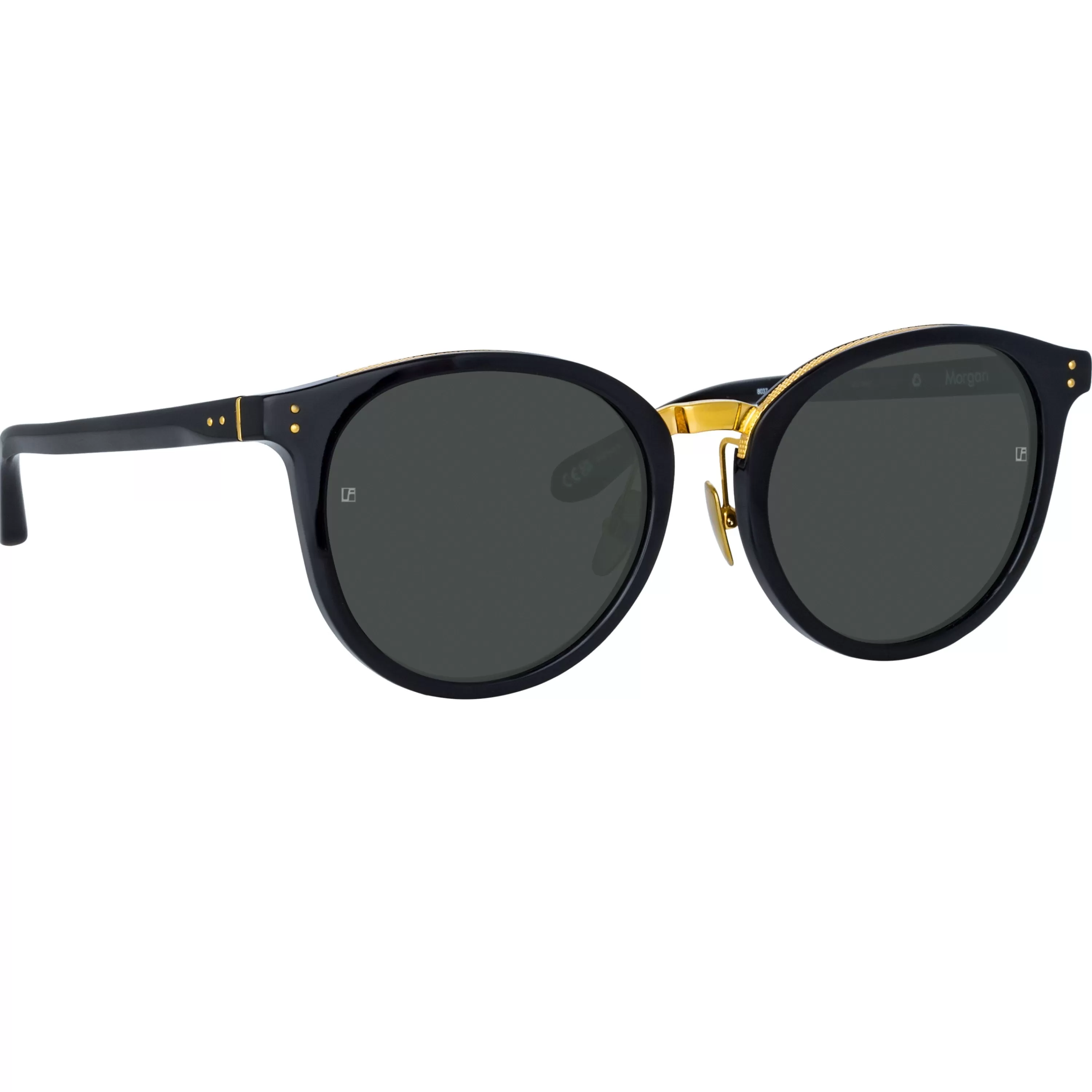 LINDA FARROW (U.K.) Morgan Oval Sunglasses in Black