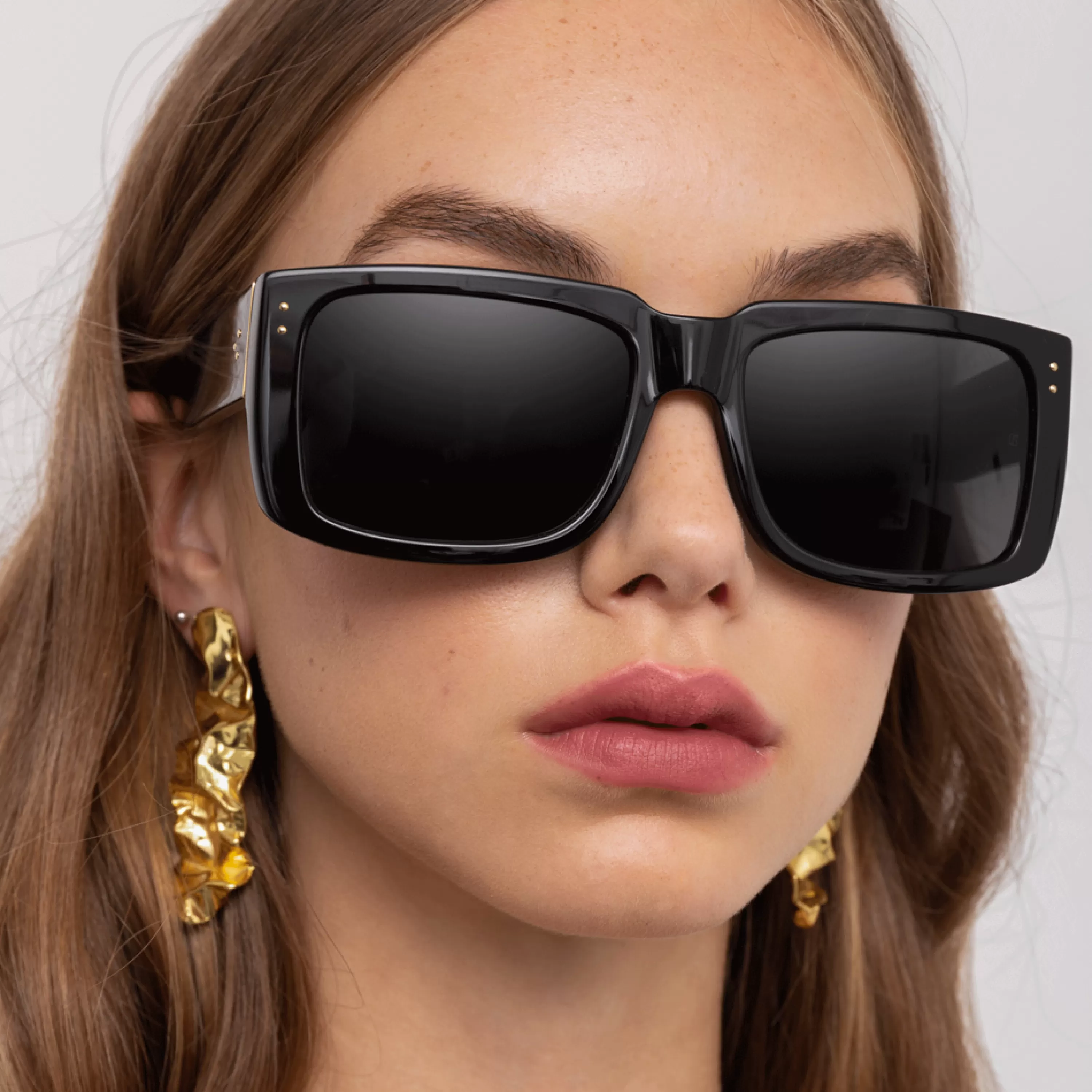 Linda Farrow Morrison Rectangular Sunglasses in Black
