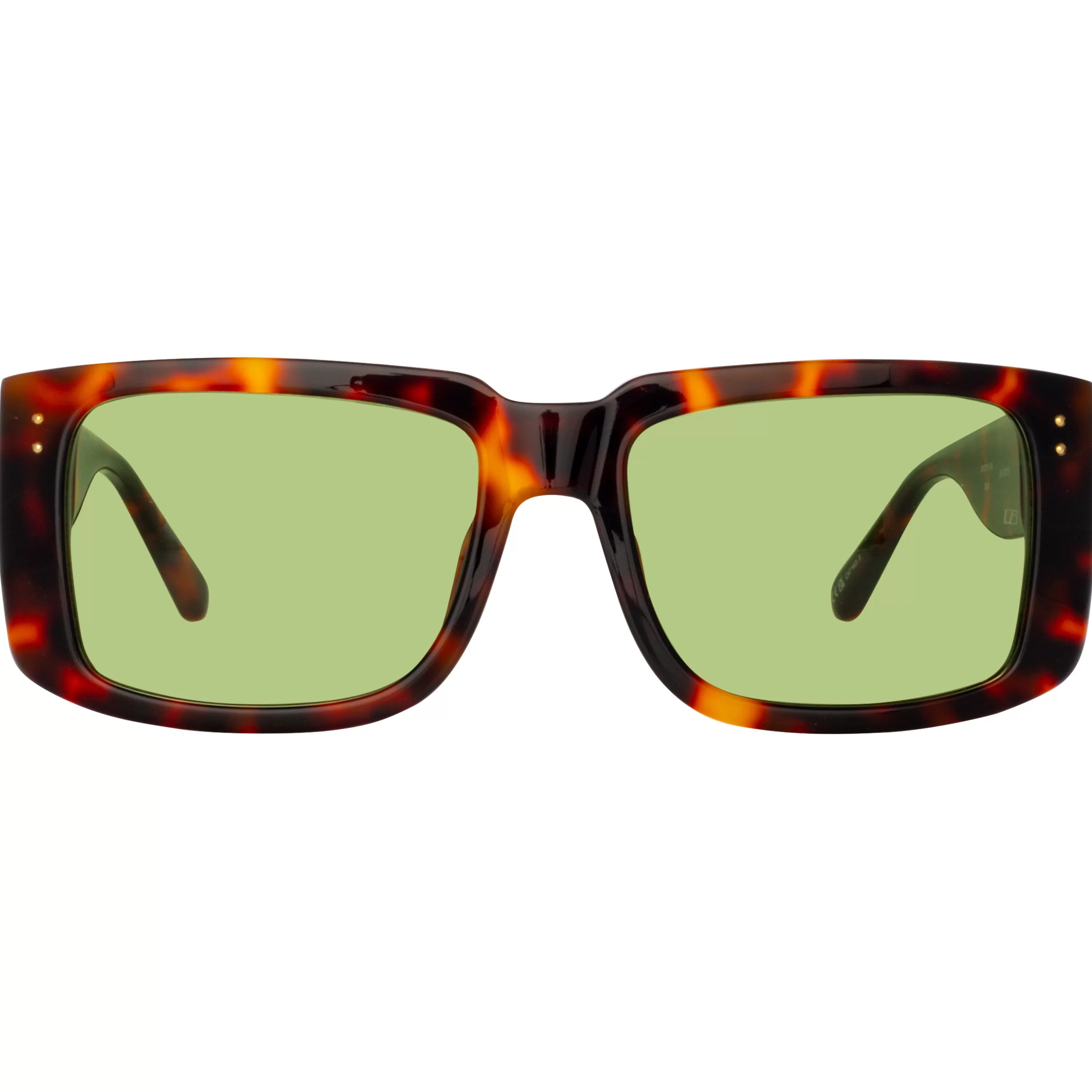 Linda Farrow Morrison Rectangular Sunglasses in Tortoiseshell and Green