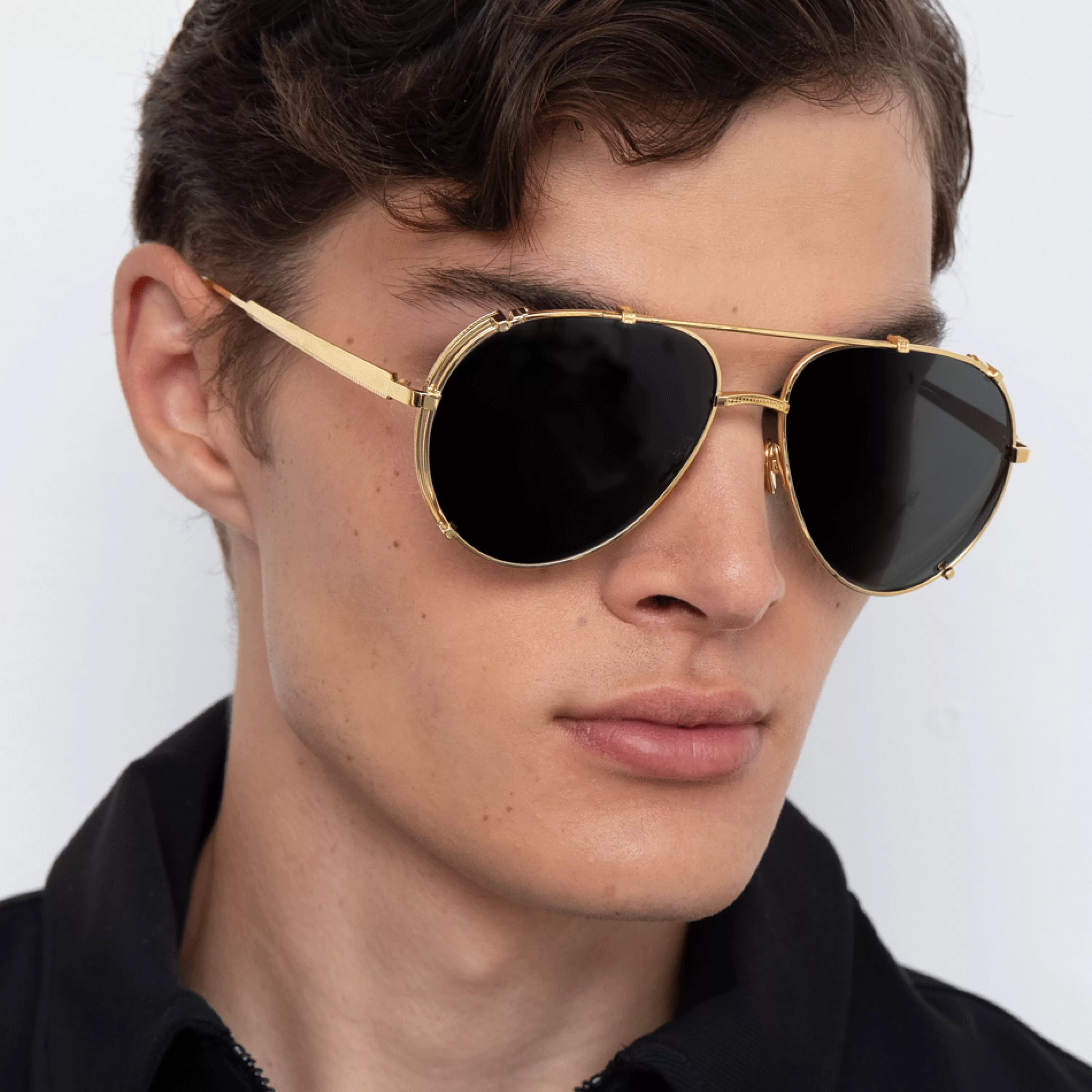 newman_aviator_sunglasses_in_white_gold_4.webp Linda Farrow Newman Aviator Sunglasses in White Gold