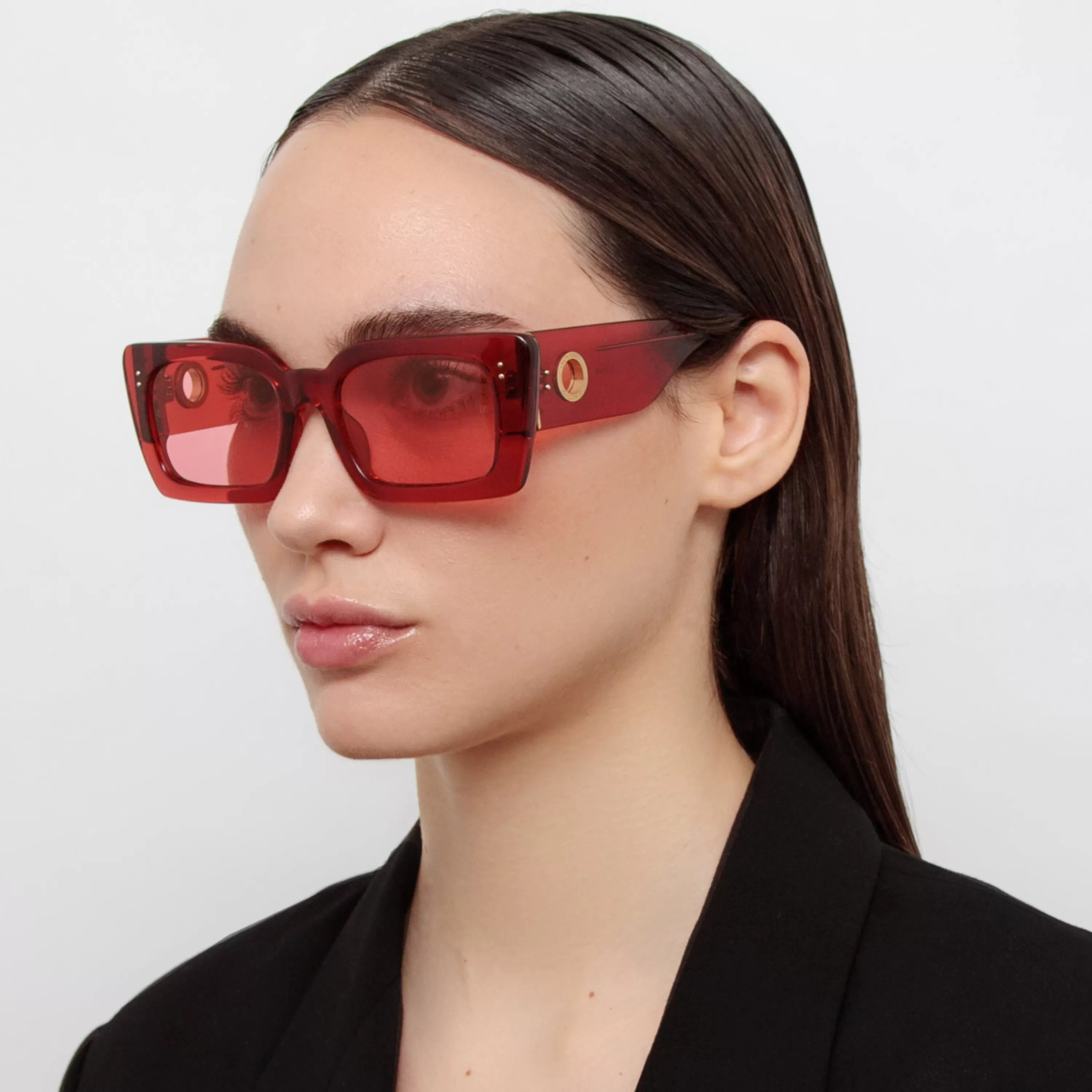 Women LINDA FARROW (U.K.) Nieve Rectangular Sunglasses in Red