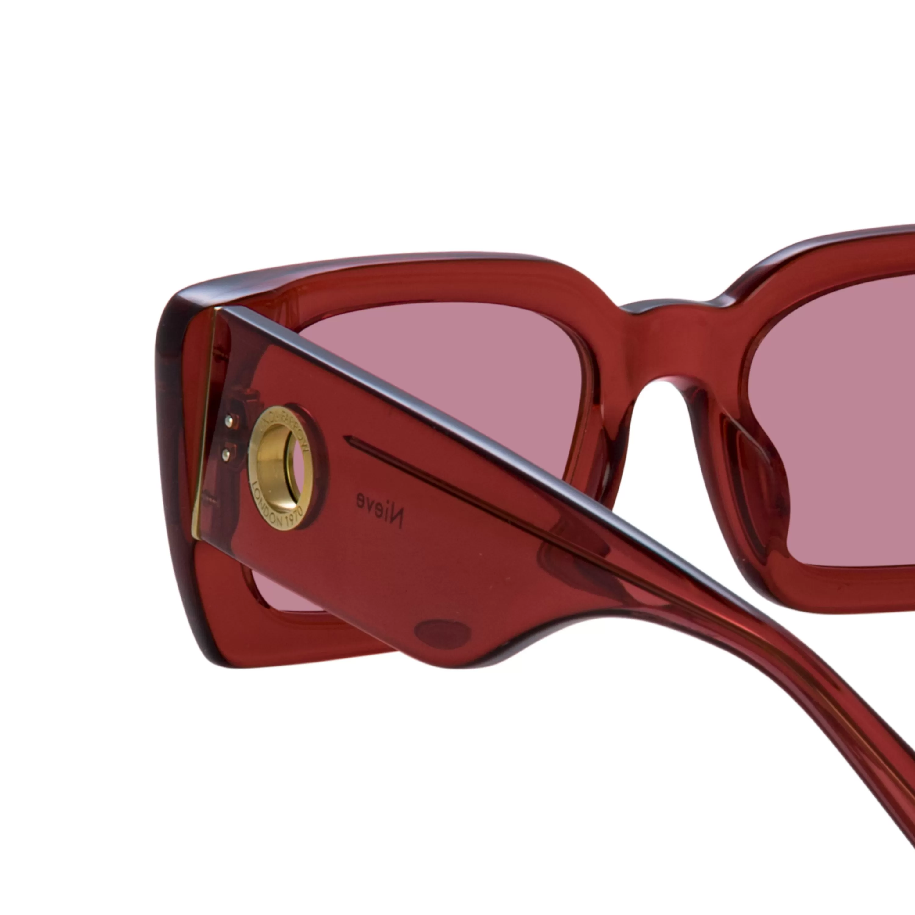 nieve_rectangular_sunglasses_in_red_4.webp Women LINDA FARROW (U.K.) Nieve Rectangular Sunglasses in Red
