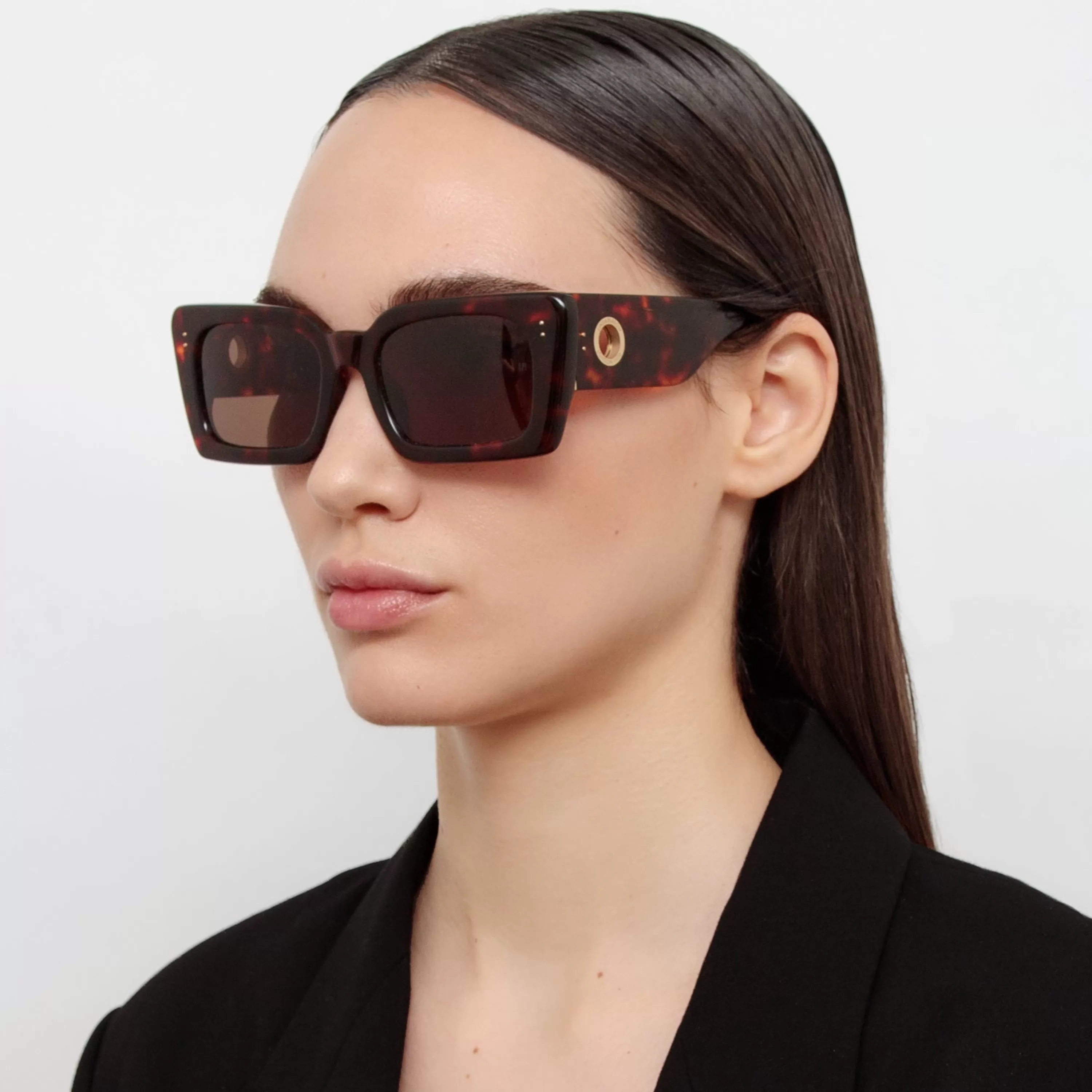 Women LINDA FARROW (U.K.) Nieve Rectangular Sunglasses in Tortoiseshell