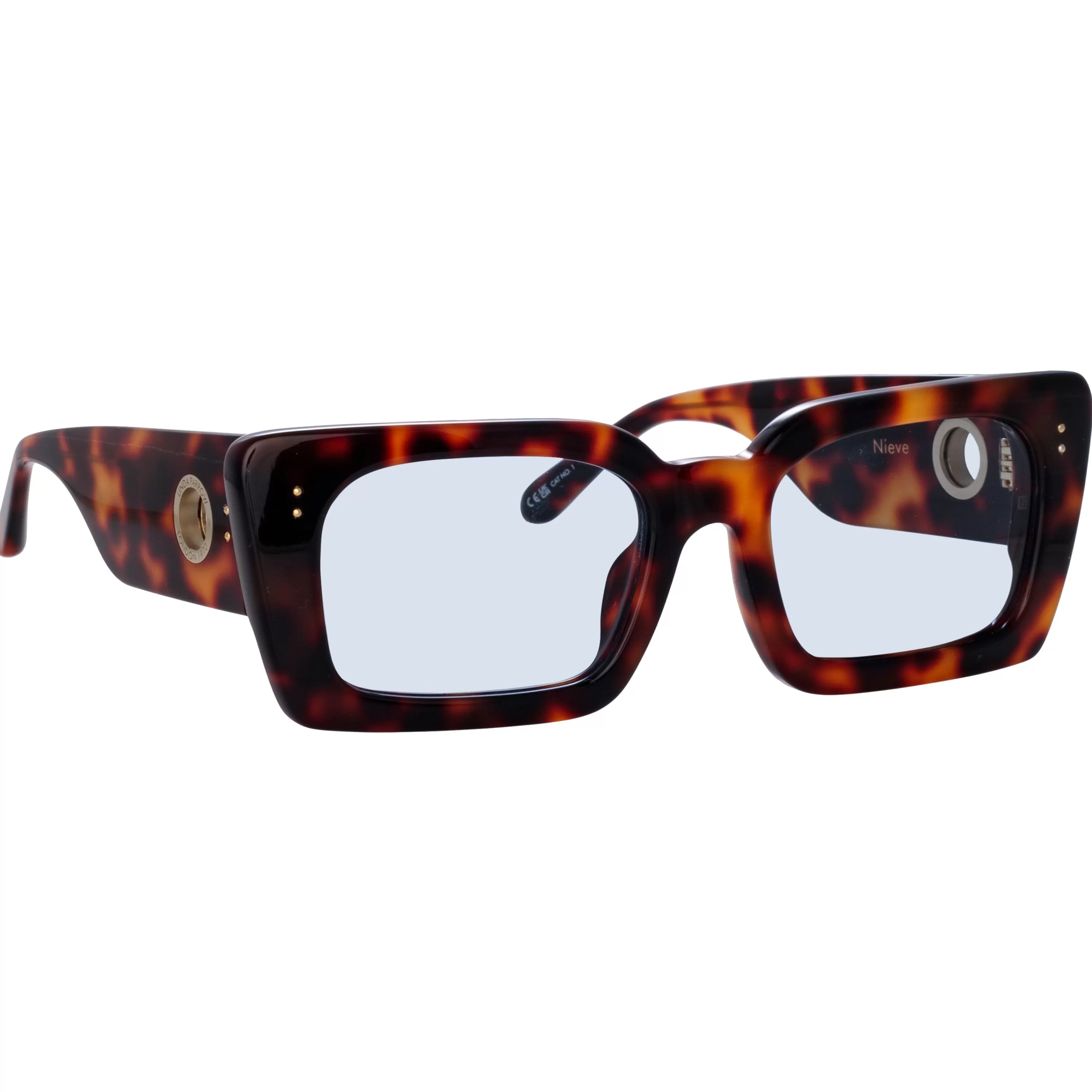 Women LINDA FARROW (U.K.) Nieve Rectangular Sunglasses in Tortoiseshell and Blue