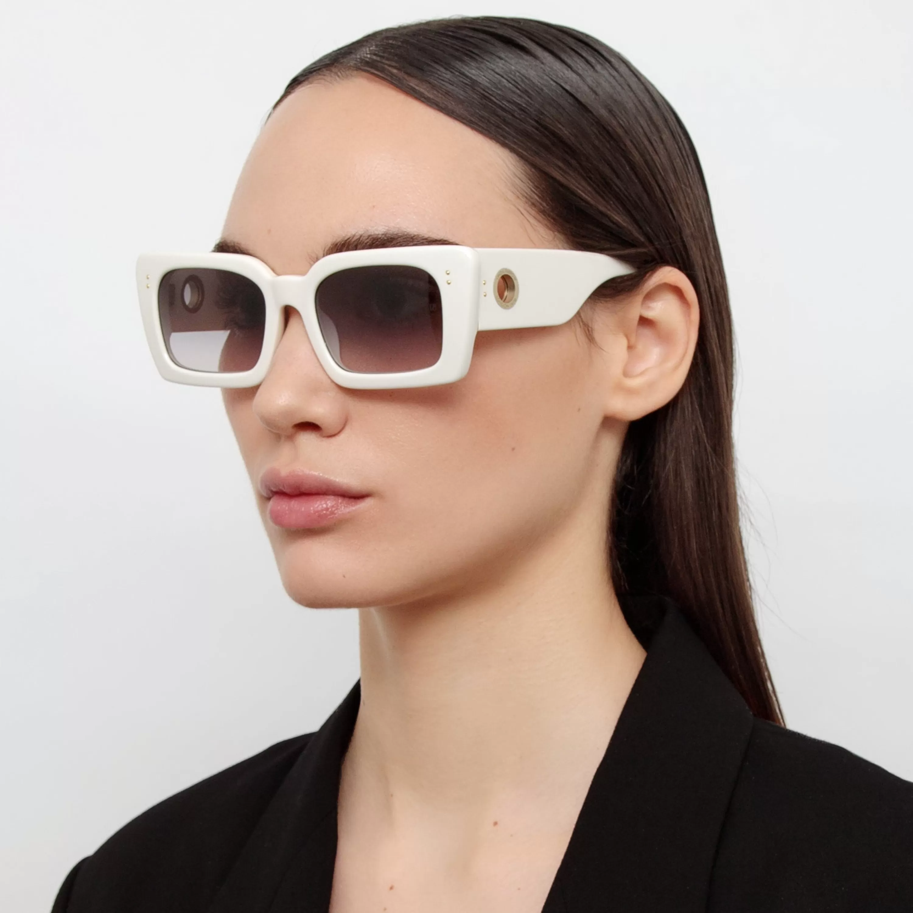 Women LINDA FARROW (U.K.) Nieve Rectangular Sunglasses in White