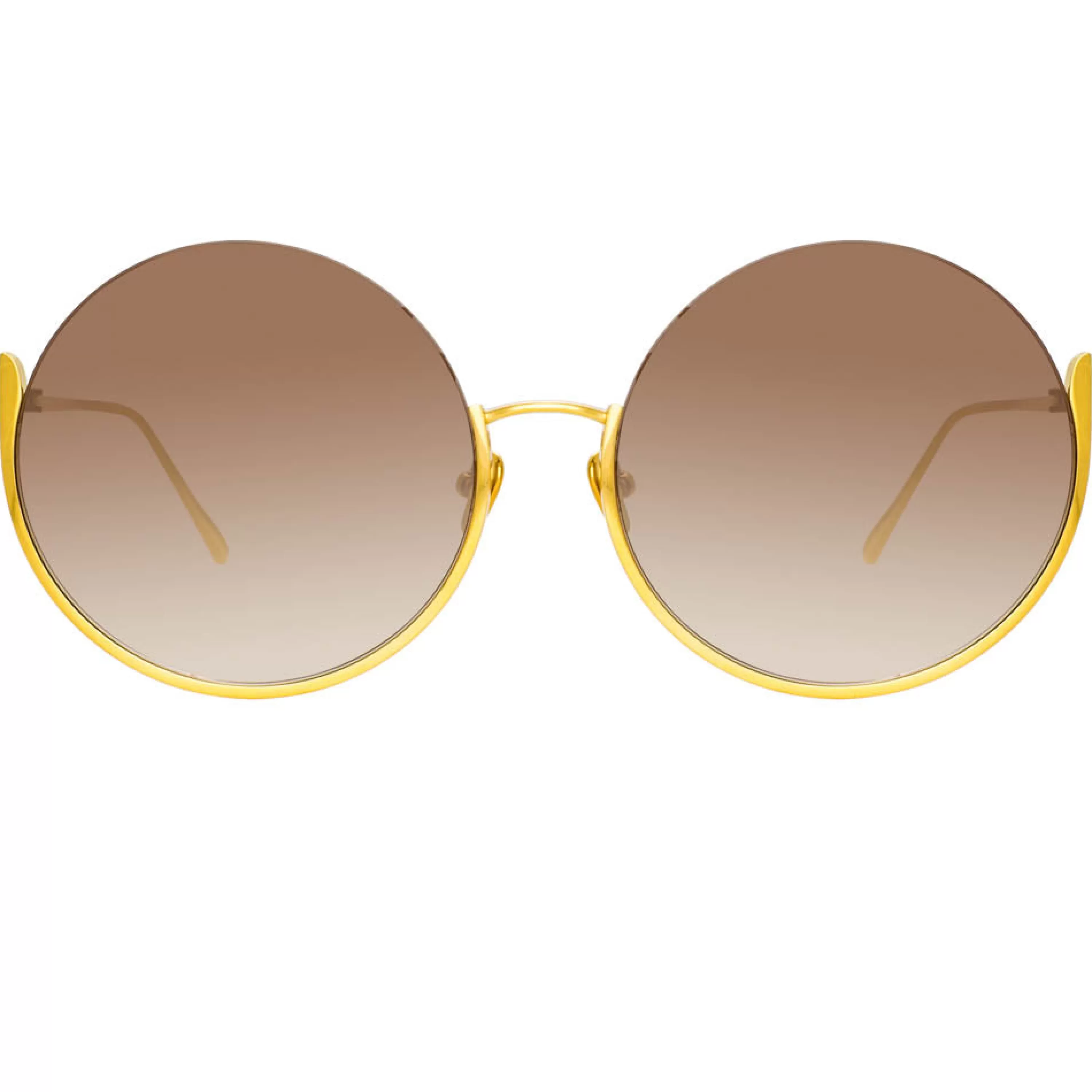 Linda Farrow Olivia Round Sunglasses in Yellow Gold