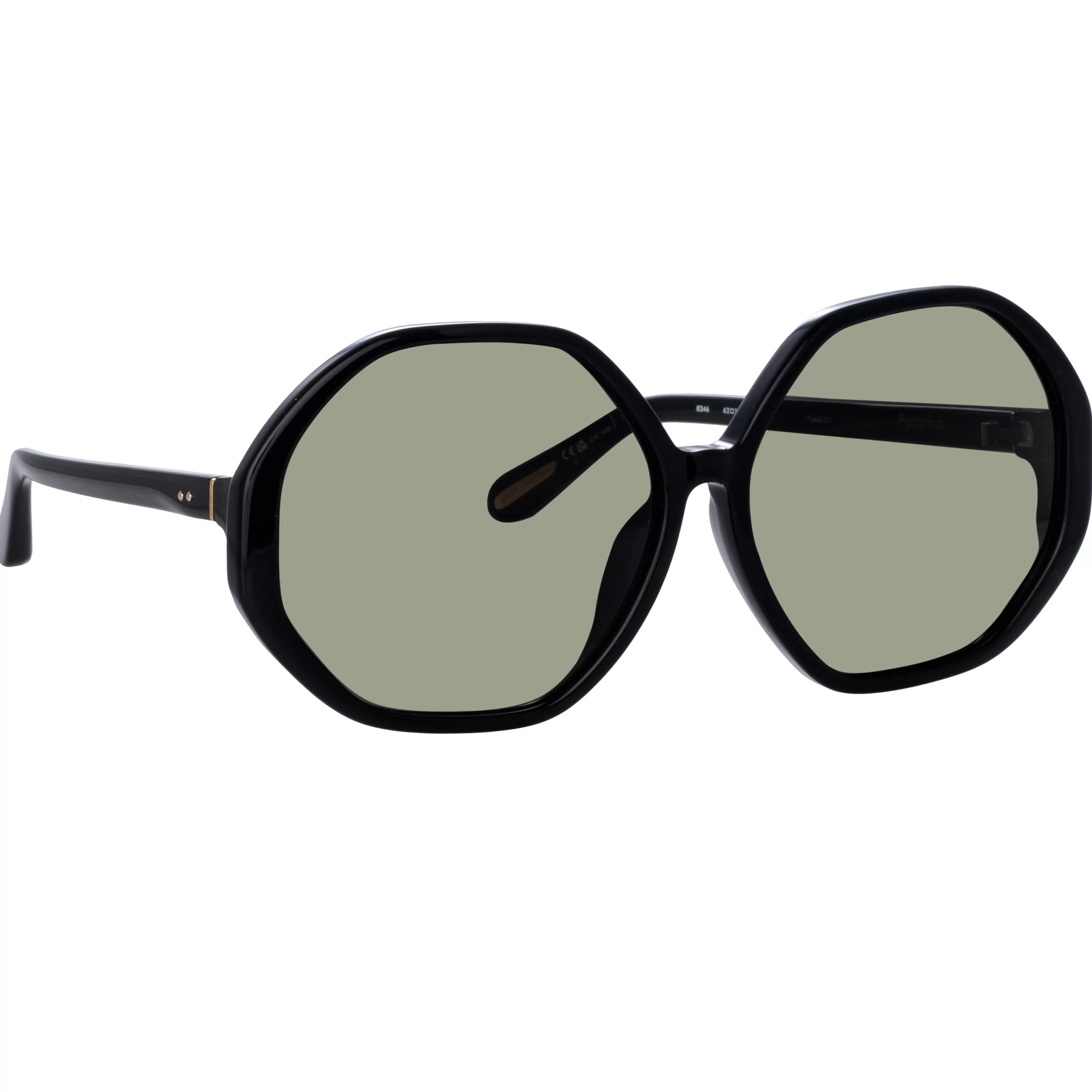 Women LINDA FARROW (U.K.) Paloma Hexagon Sunglasses in Black