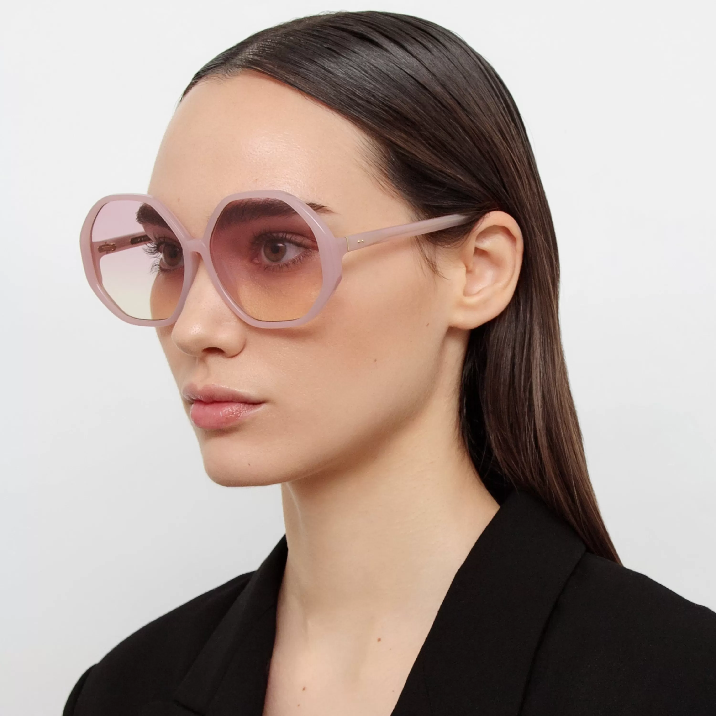 Women LINDA FARROW (U.K.) Paloma Hexagon Sunglasses in Lilac