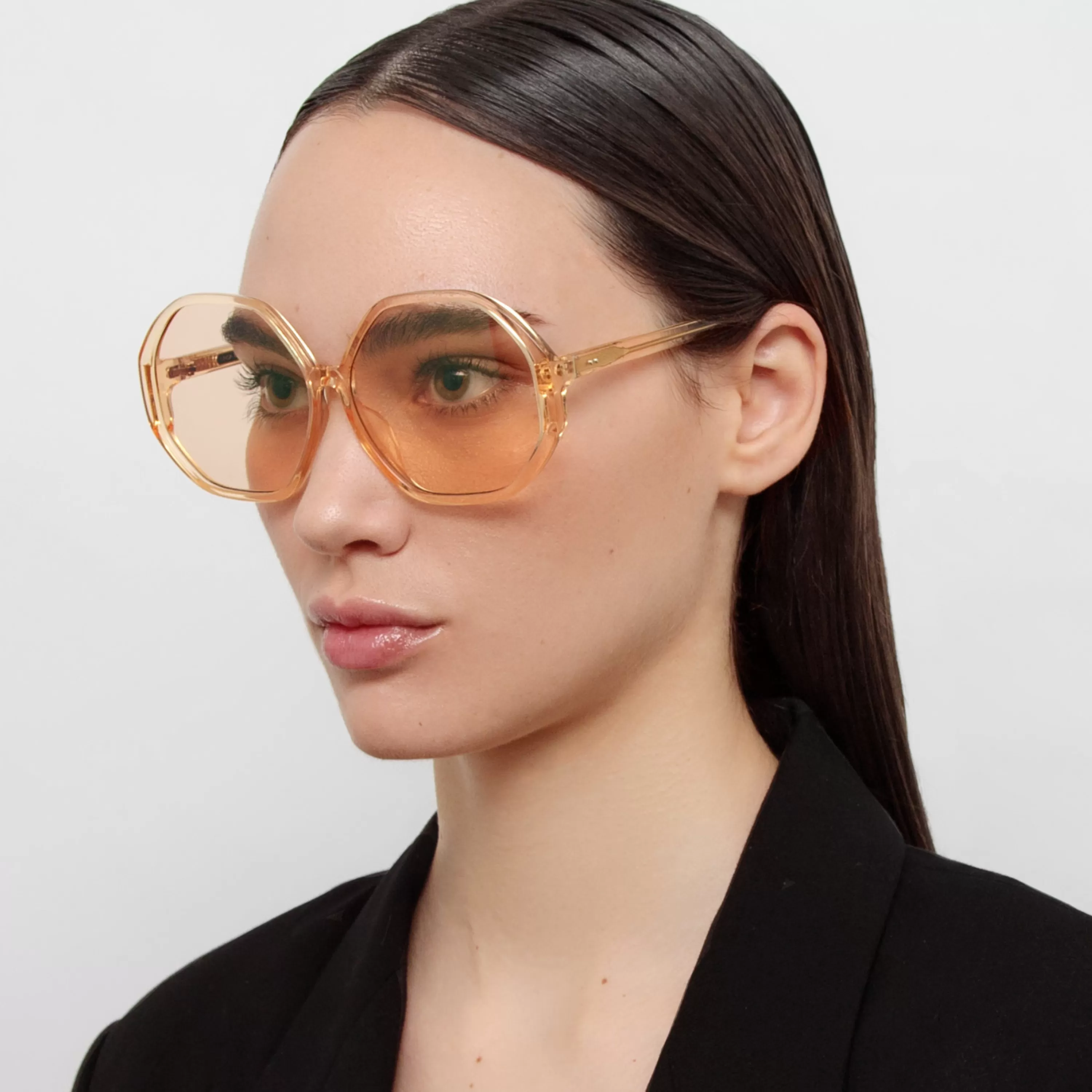 Women LINDA FARROW (U.K.) Paloma Hexagon Sunglasses in Orange