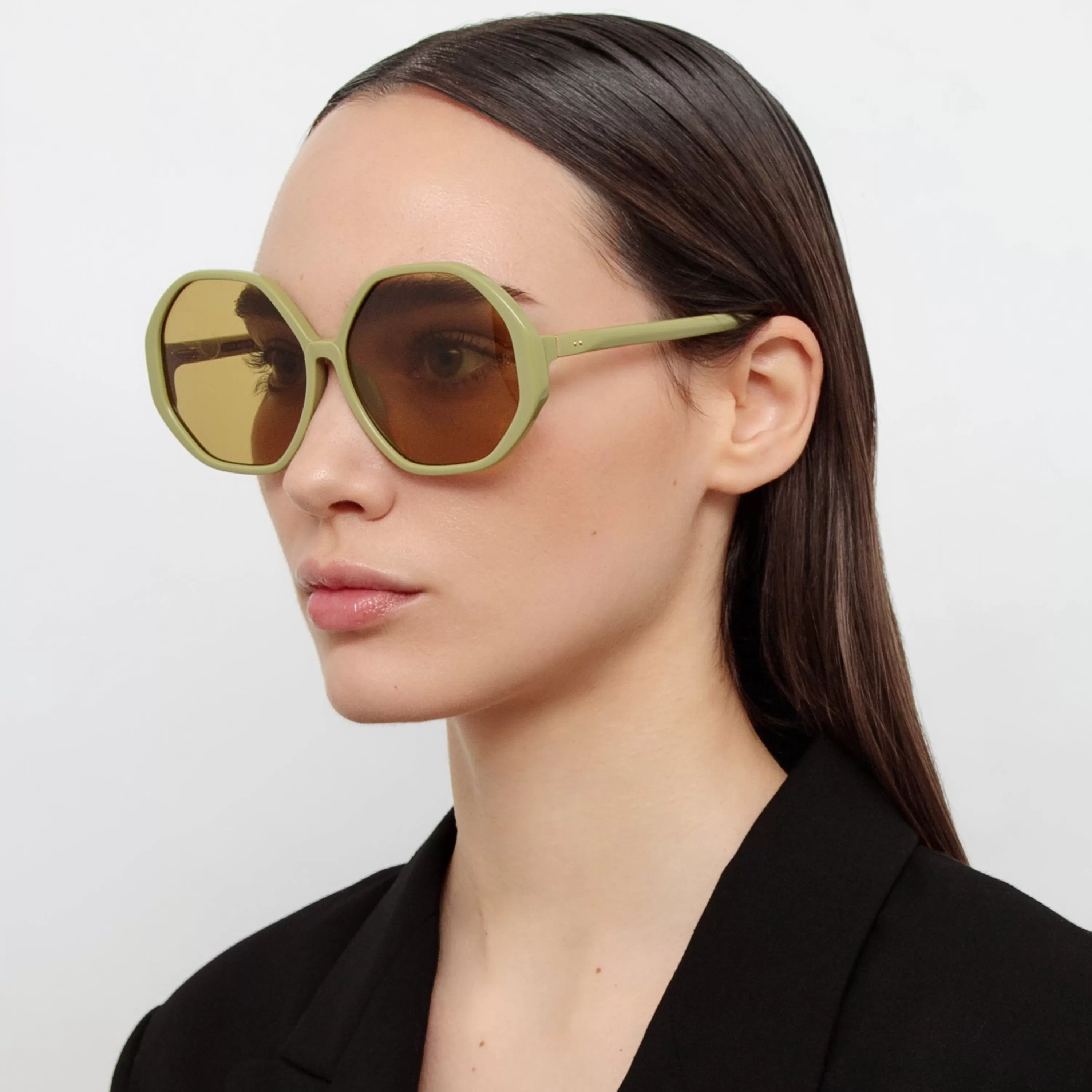 Women LINDA FARROW (U.K.) Paloma Hexagon Sunglasses in Sage