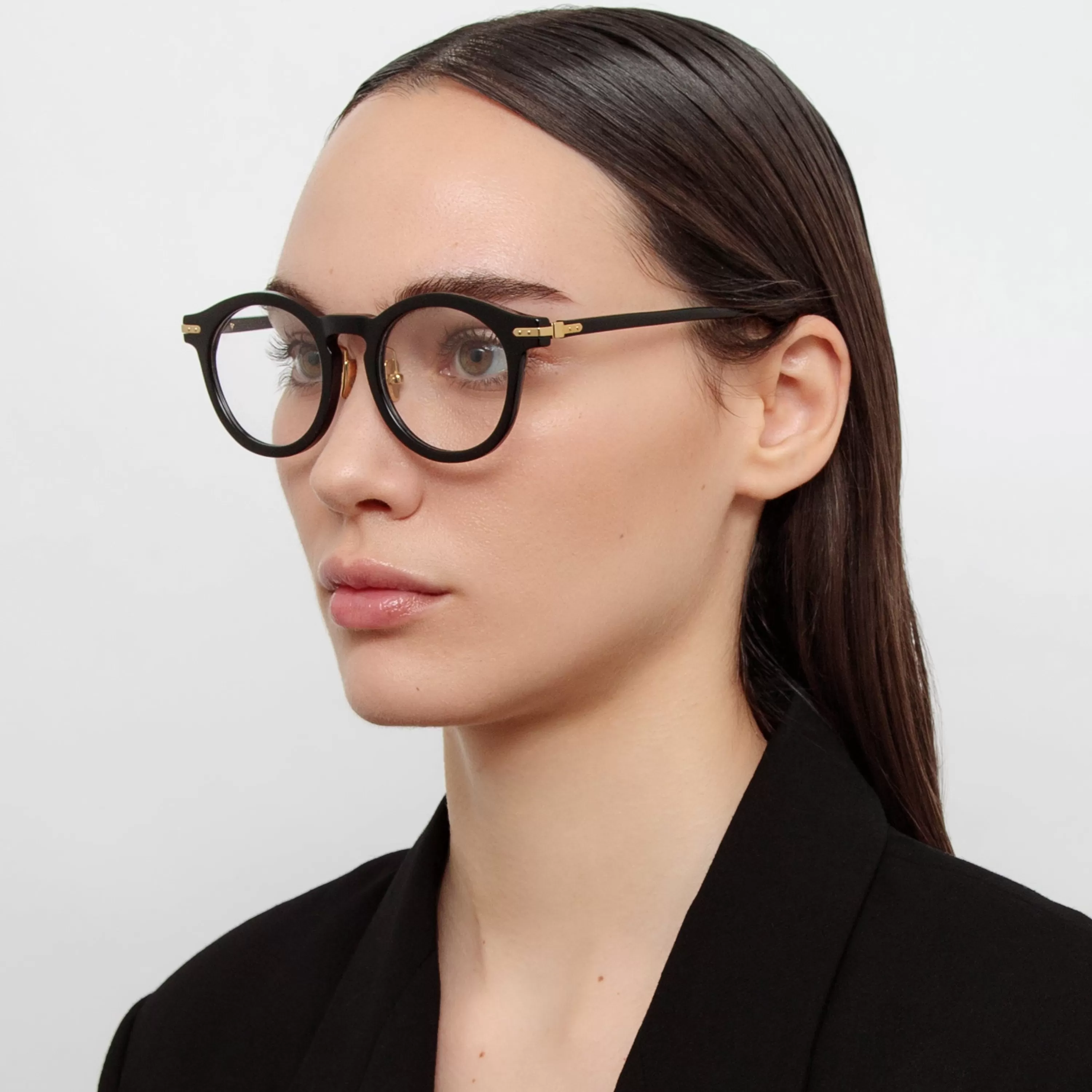LINDA FARROW (U.K.) Parler Oval Optical Frame in Black (Asian Fit)