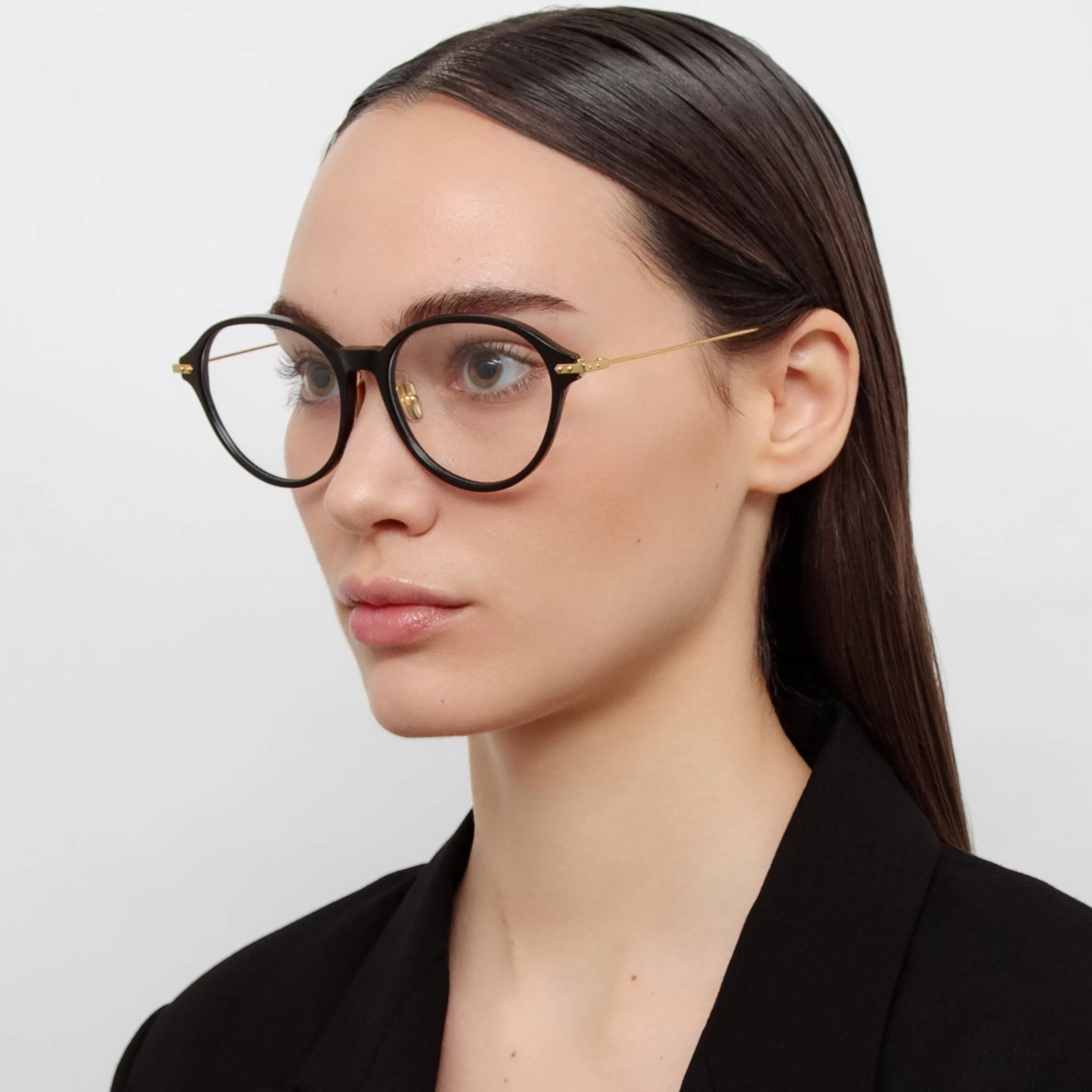 Women LINDA FARROW (U.K.) Pearce Oval Optical Frame in Black (Asian Fit)