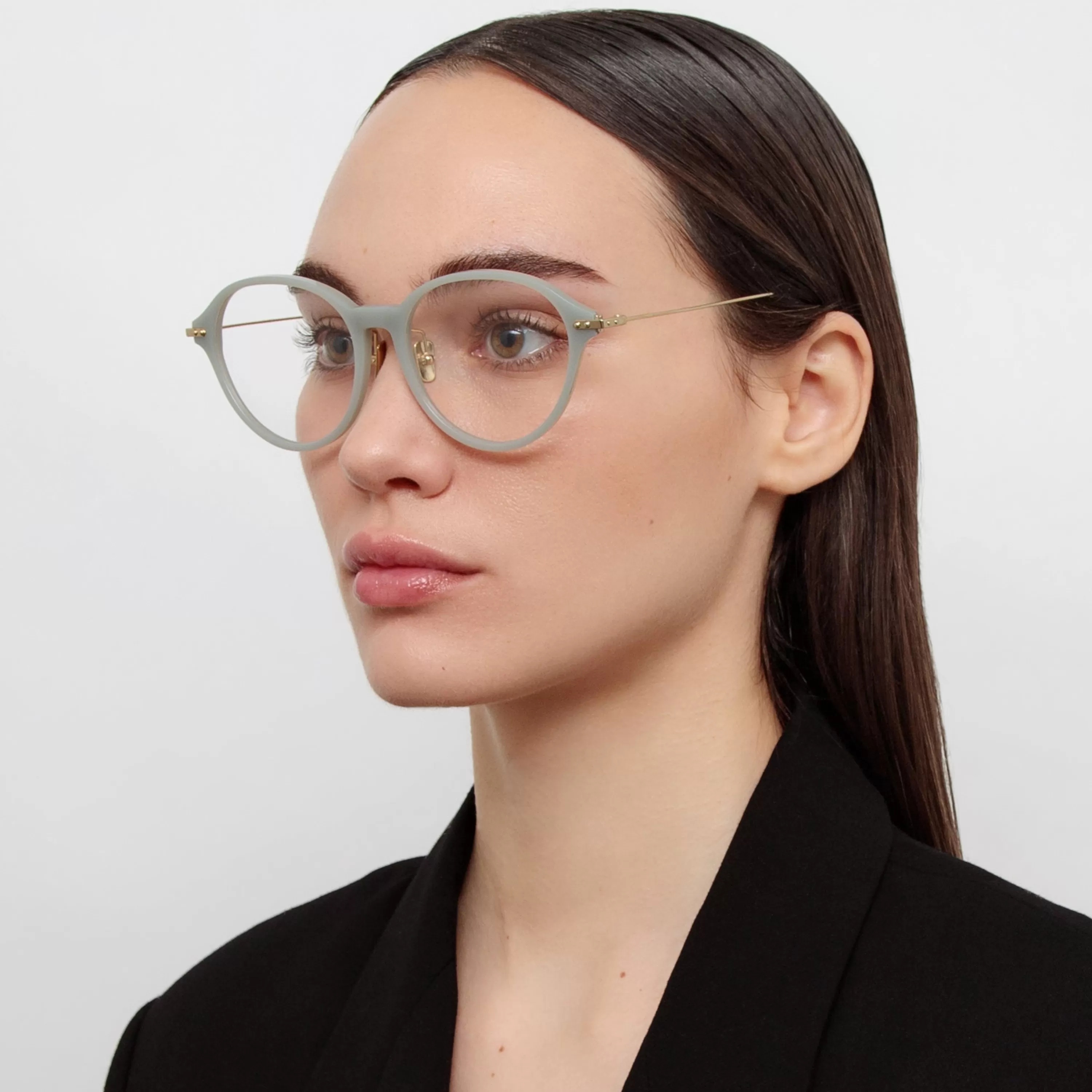 LINDA FARROW (U.K.) Pearce Oval Optical Frame in Steel(Asian Fit)