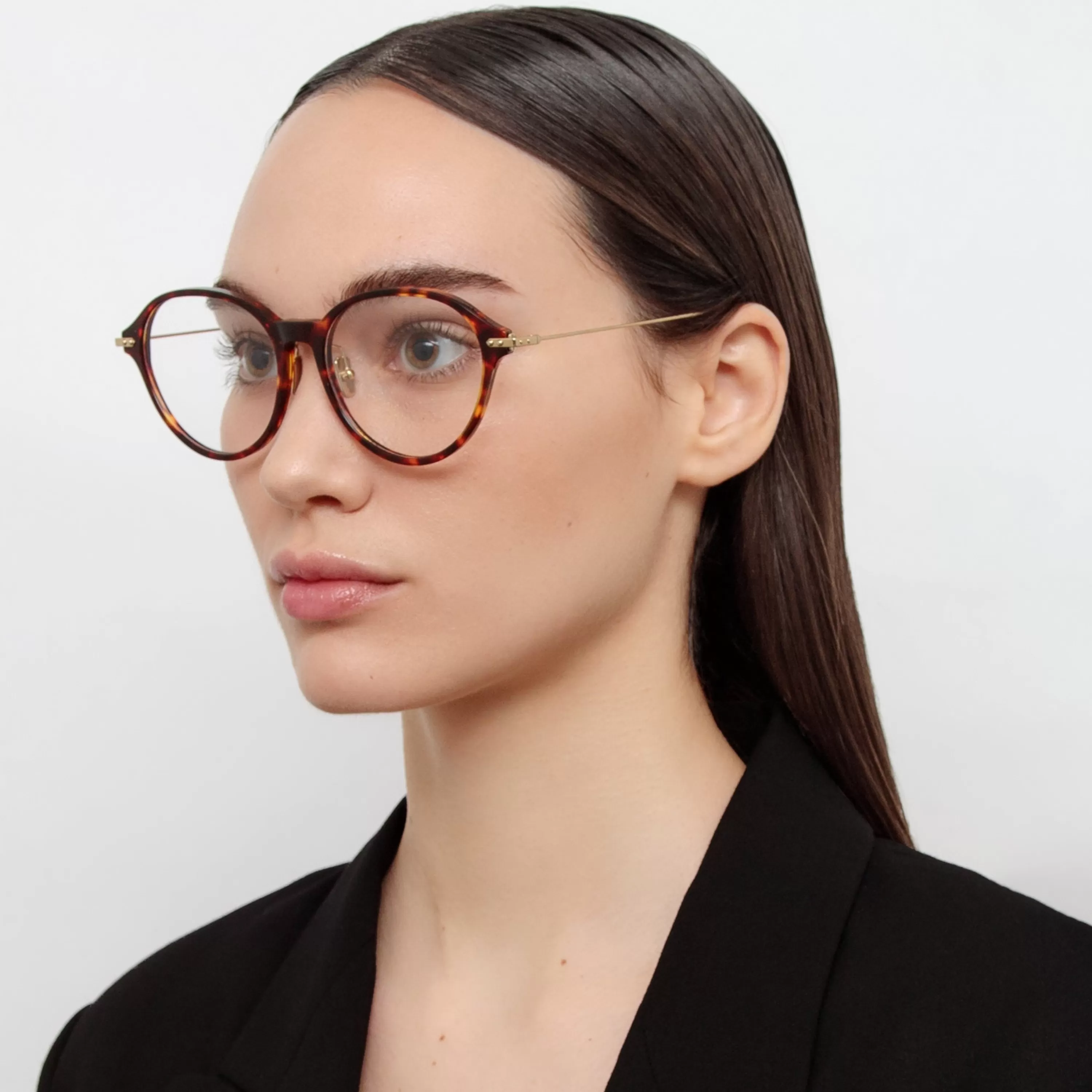 LINDA FARROW (U.K.) Pearce Oval Optical Frame in Tortoiseshell (Asian Fit)