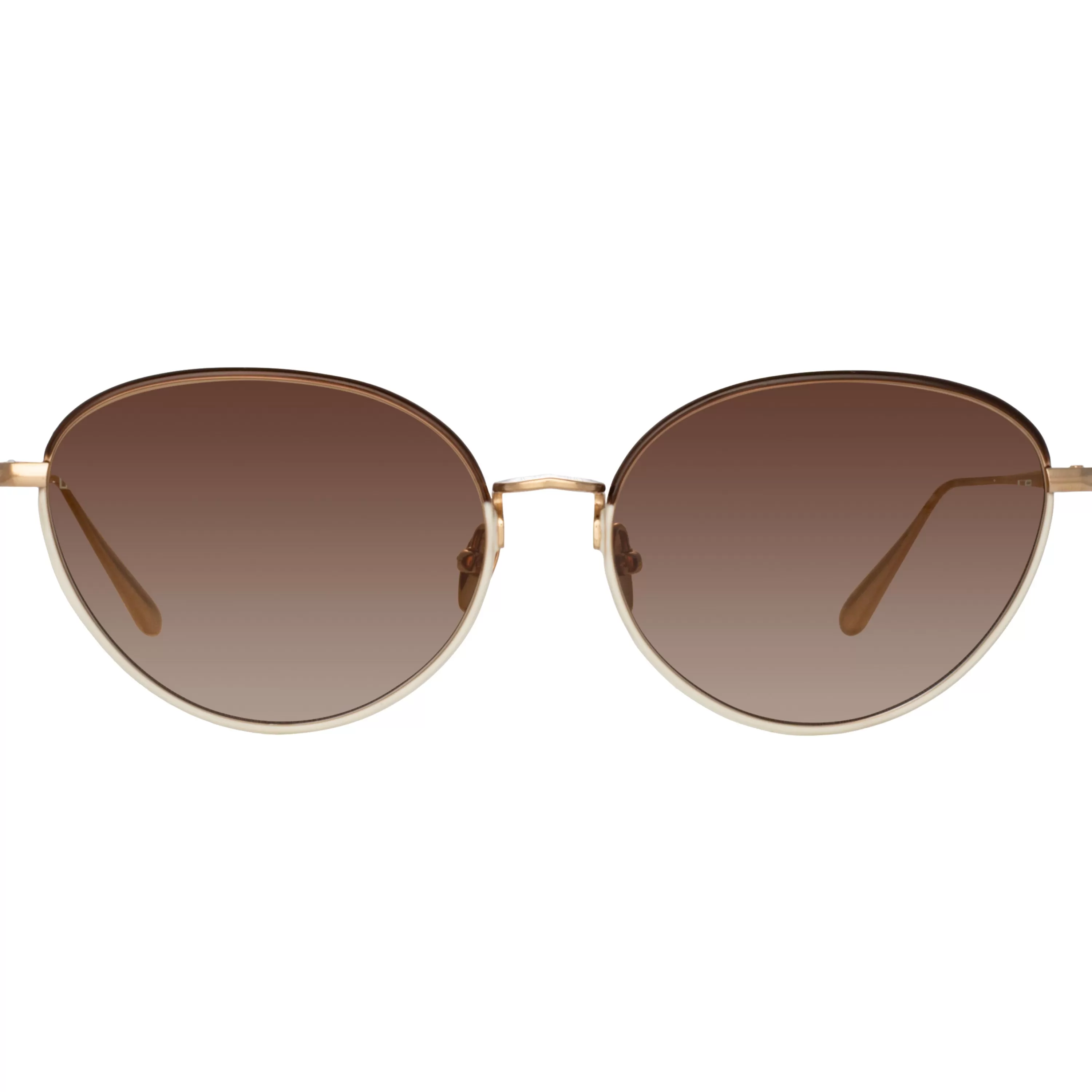 Women LINDA FARROW (U.K.) Regina Cat Eye Sunglasses in Mocha
