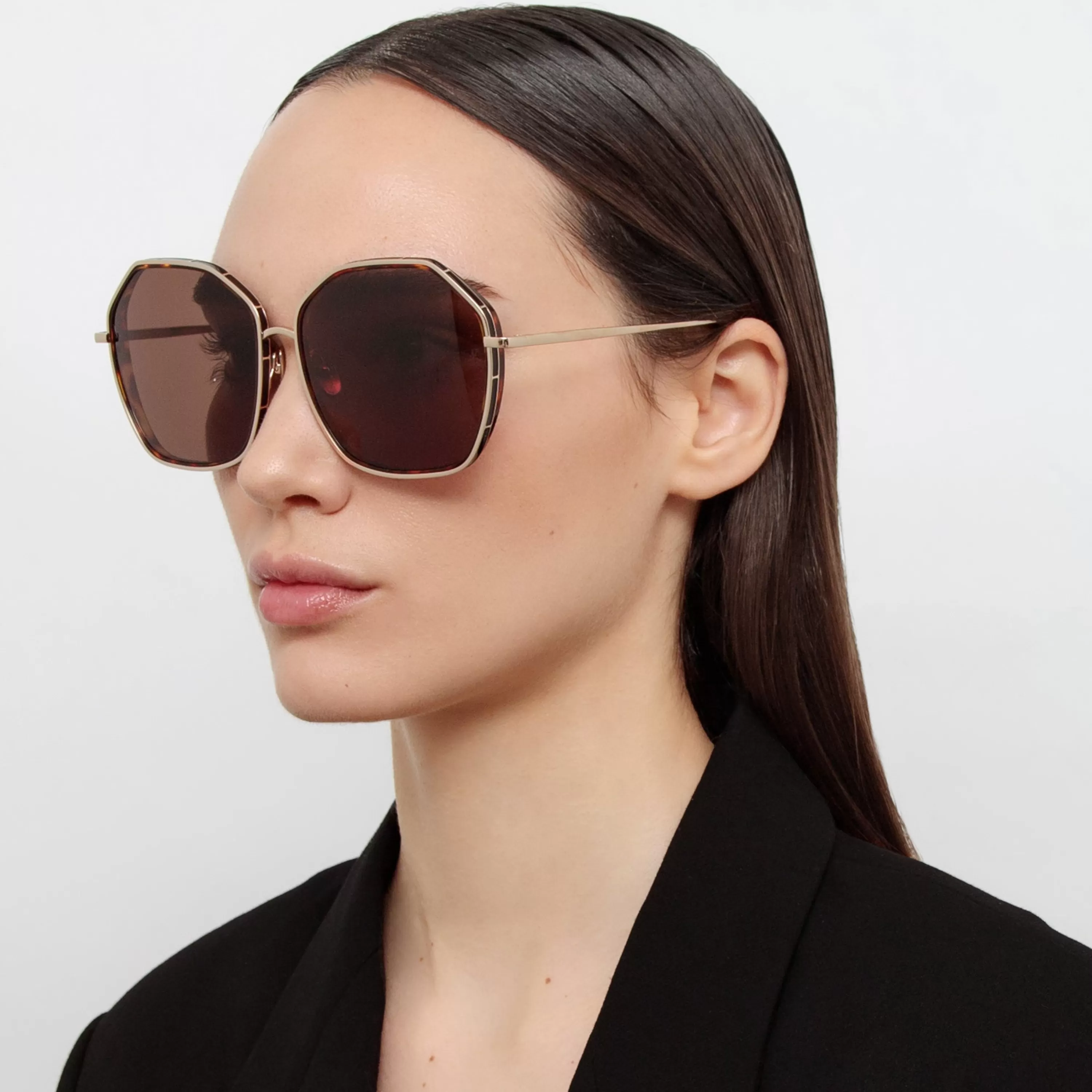 Women Linda Farrow Rowe Oversize Sunglasses in Light Gold