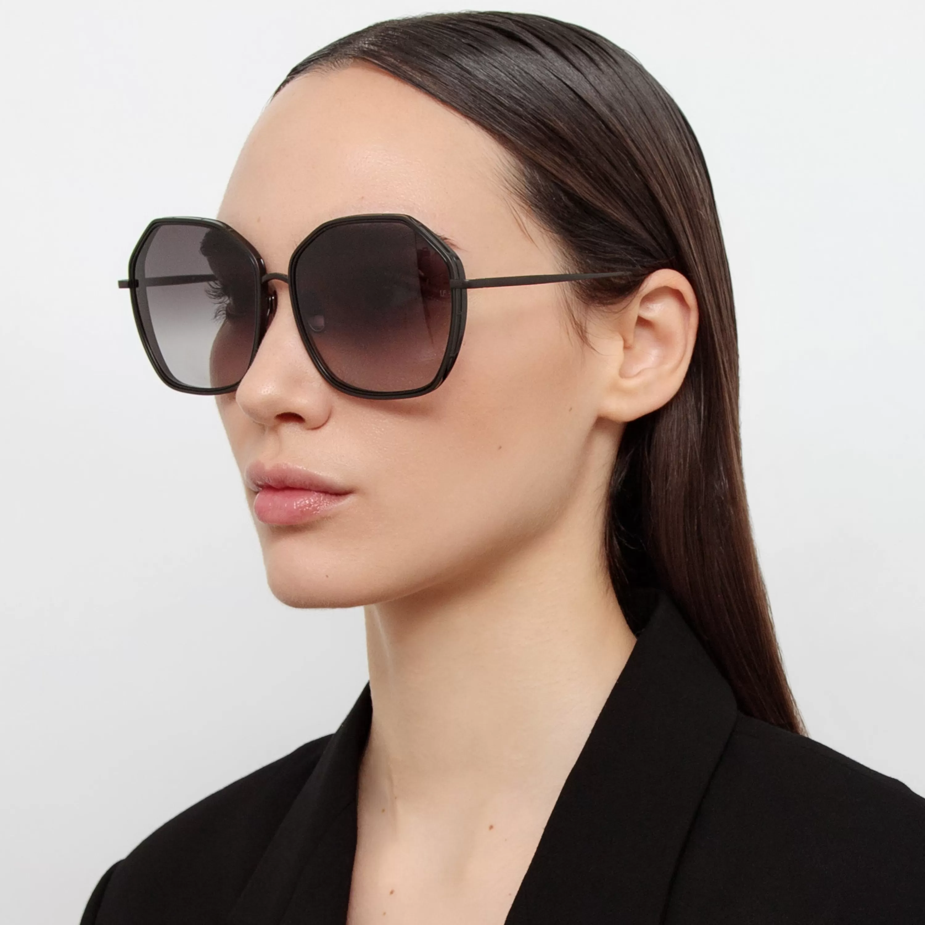 Women Linda Farrow Rowe Oversize Sunglasses in Matt Nickel