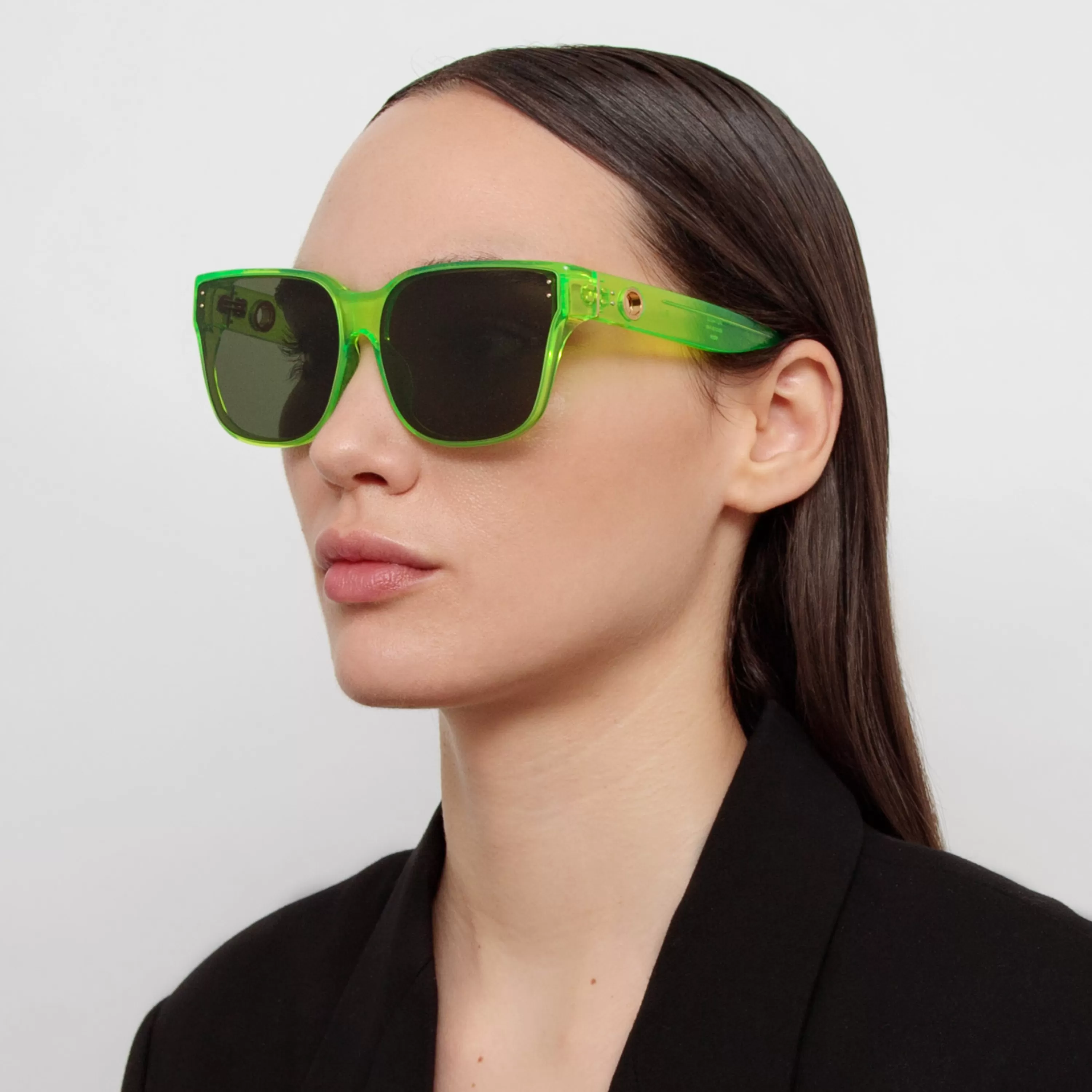 Women LINDA FARROW (U.K.) Rui Oversize Sunglasses in Neon Lime