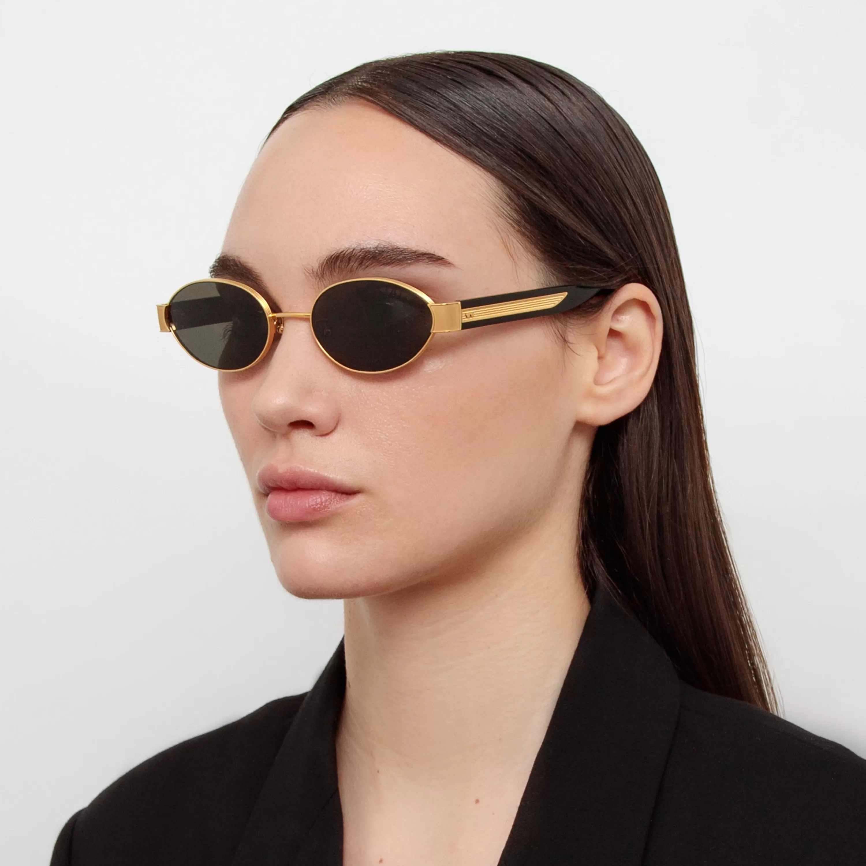 Women LINDA FARROW (U.K.) Sadie Oval Sunglasses in Yellow Gold