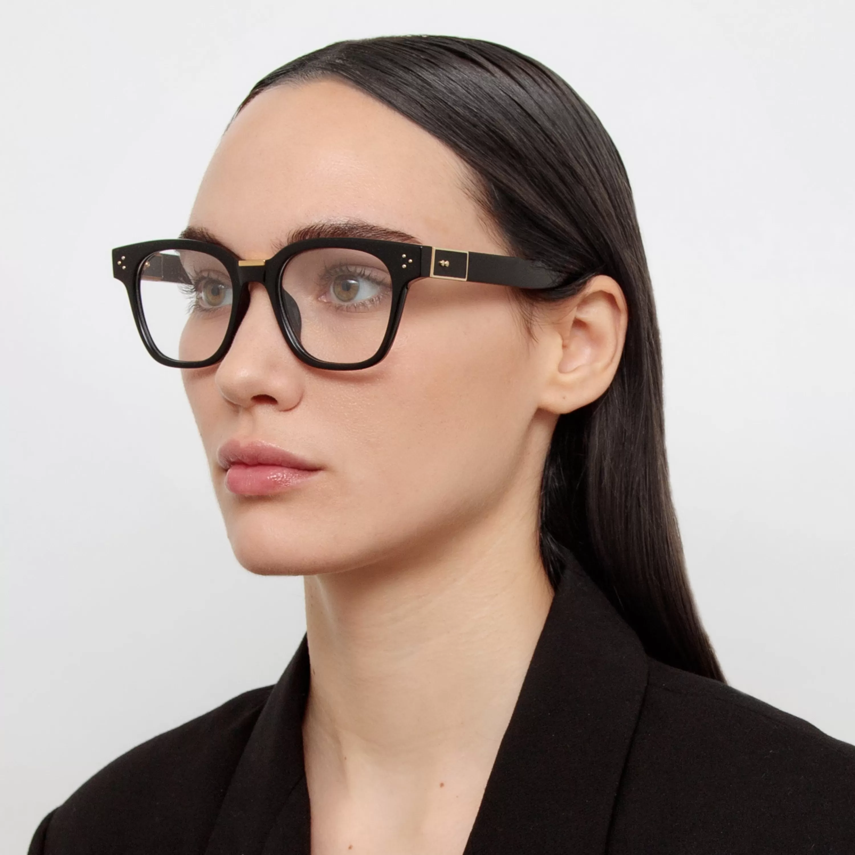 Women LINDA FARROW (U.K.) Sanchez Optical D-Frame in Black (Asian Fit)
