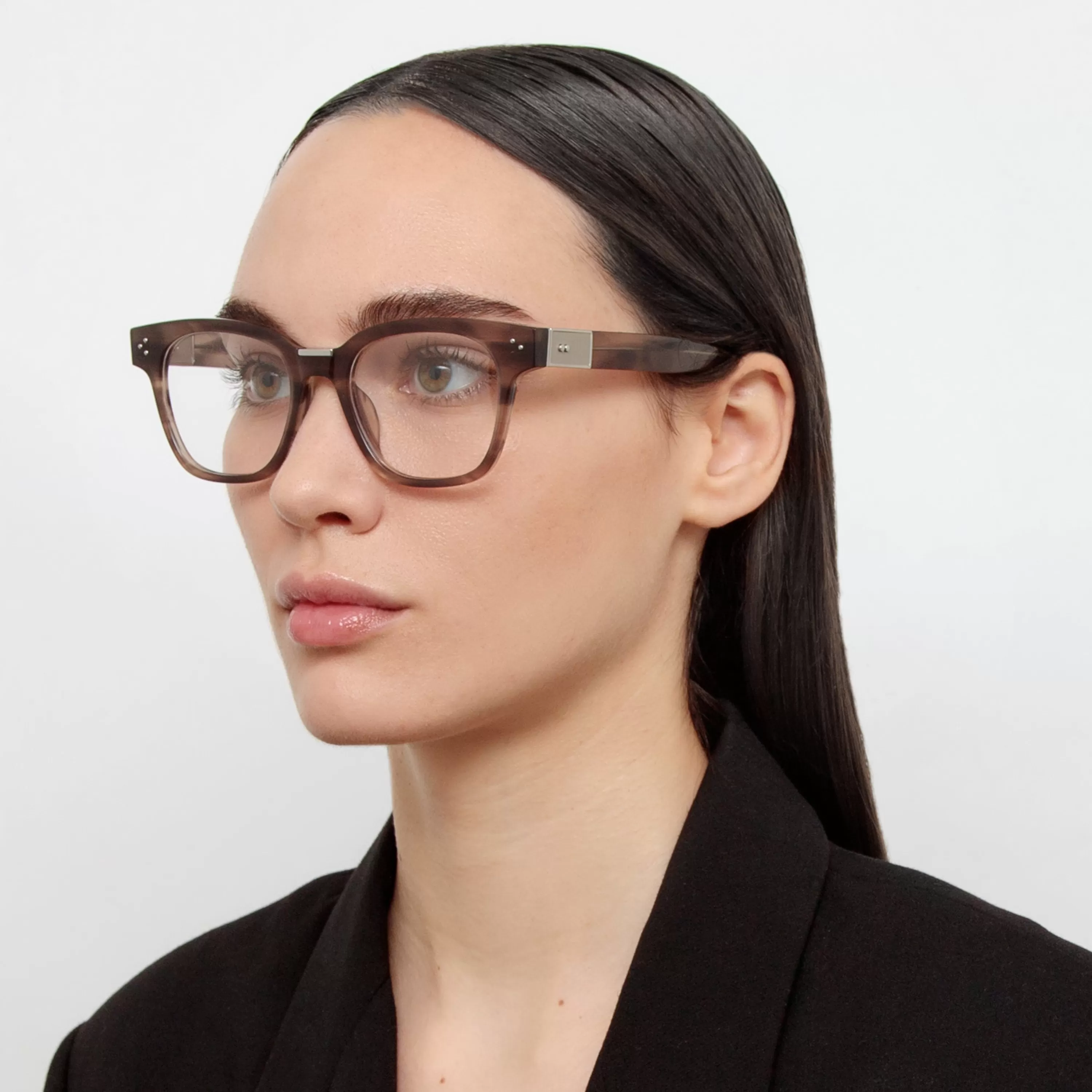 Women LINDA FARROW (U.K.) Sanchez Optical D-Frame in Grey Horn (Asian Fit)