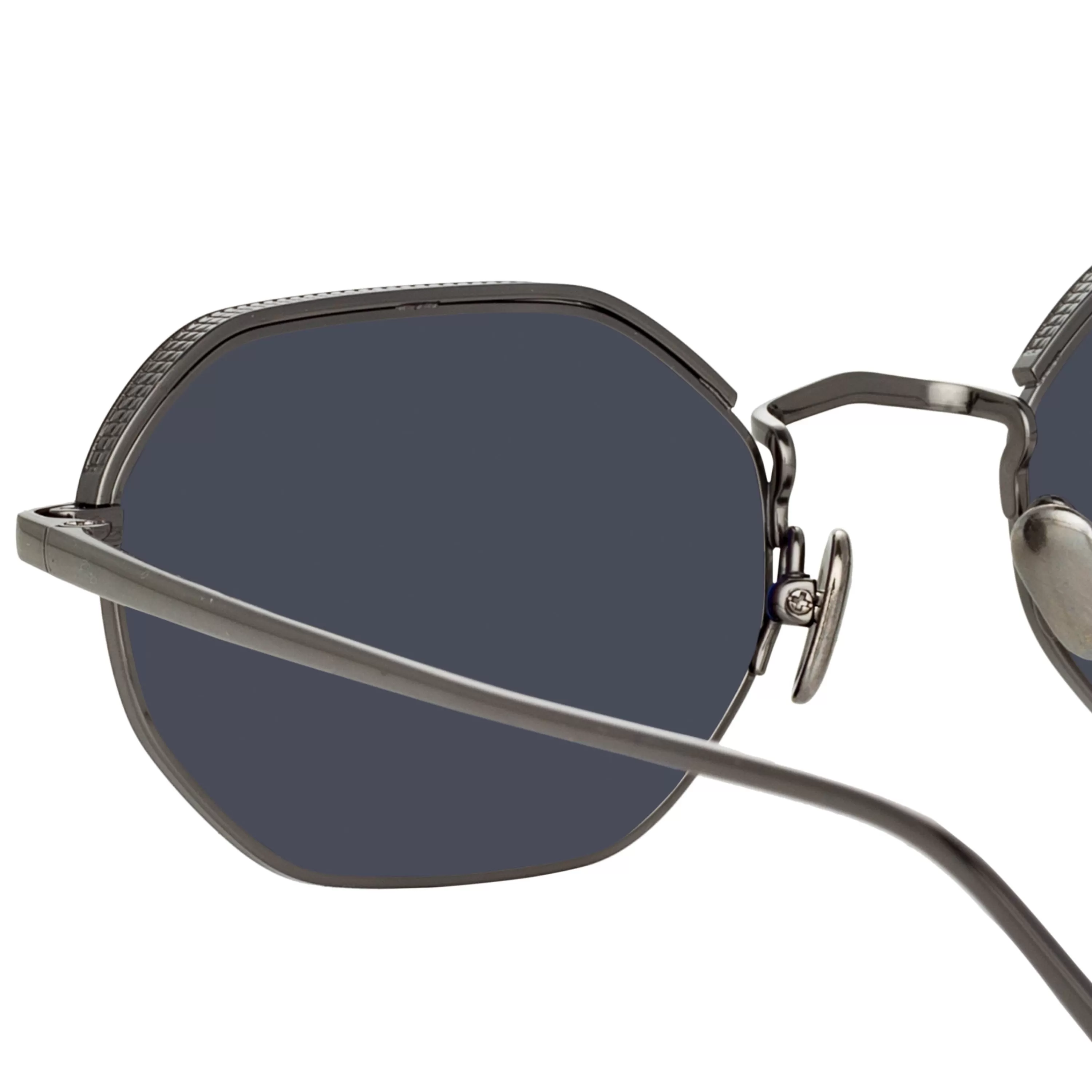 shaw_angular_glasses_in_nickel_and_grey_3.webp LINDA FARROW UK Shaw Angular Glasses in Nickel and Grey