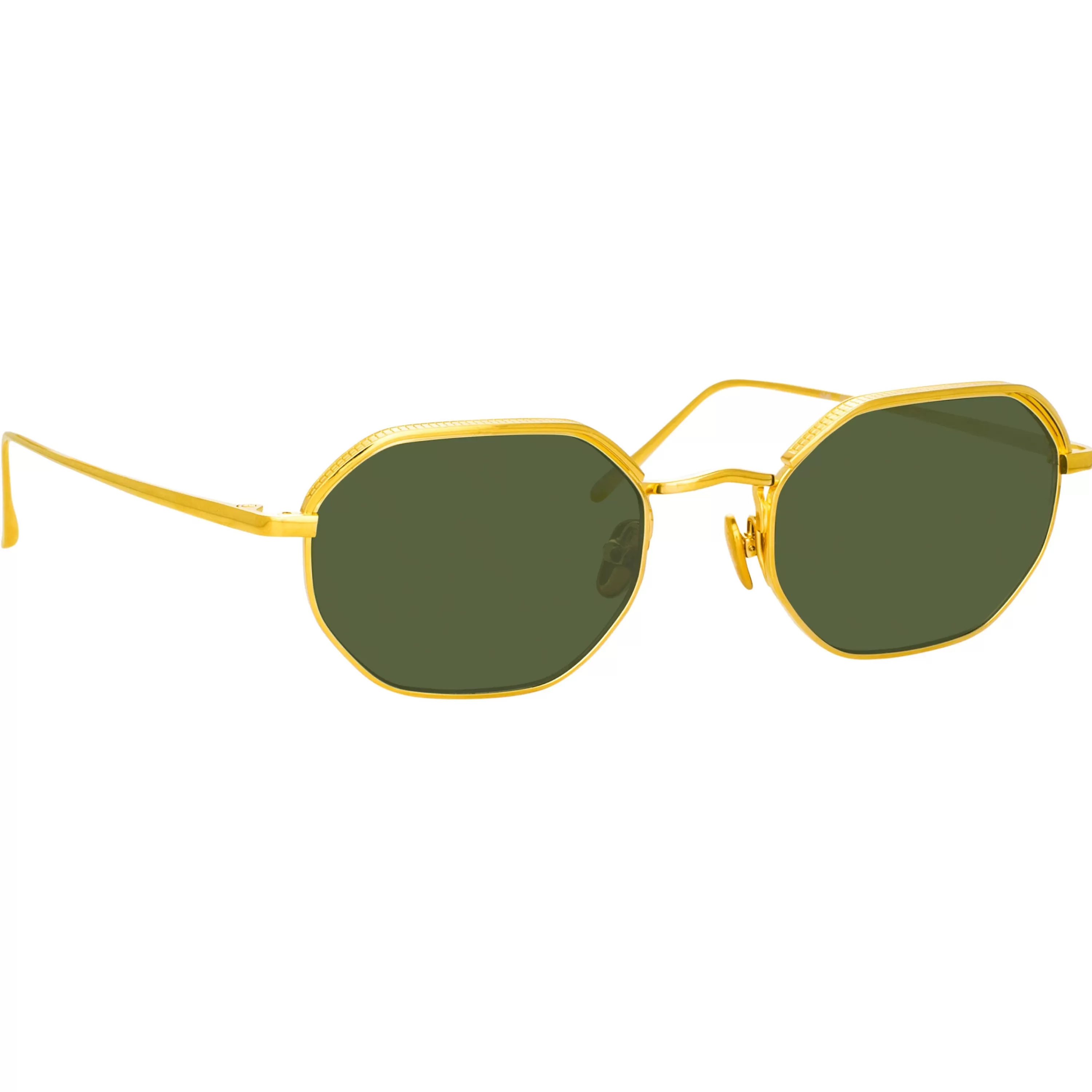 LINDA FARROW UK Shaw Angular Glasses in Yellow Gold and Green