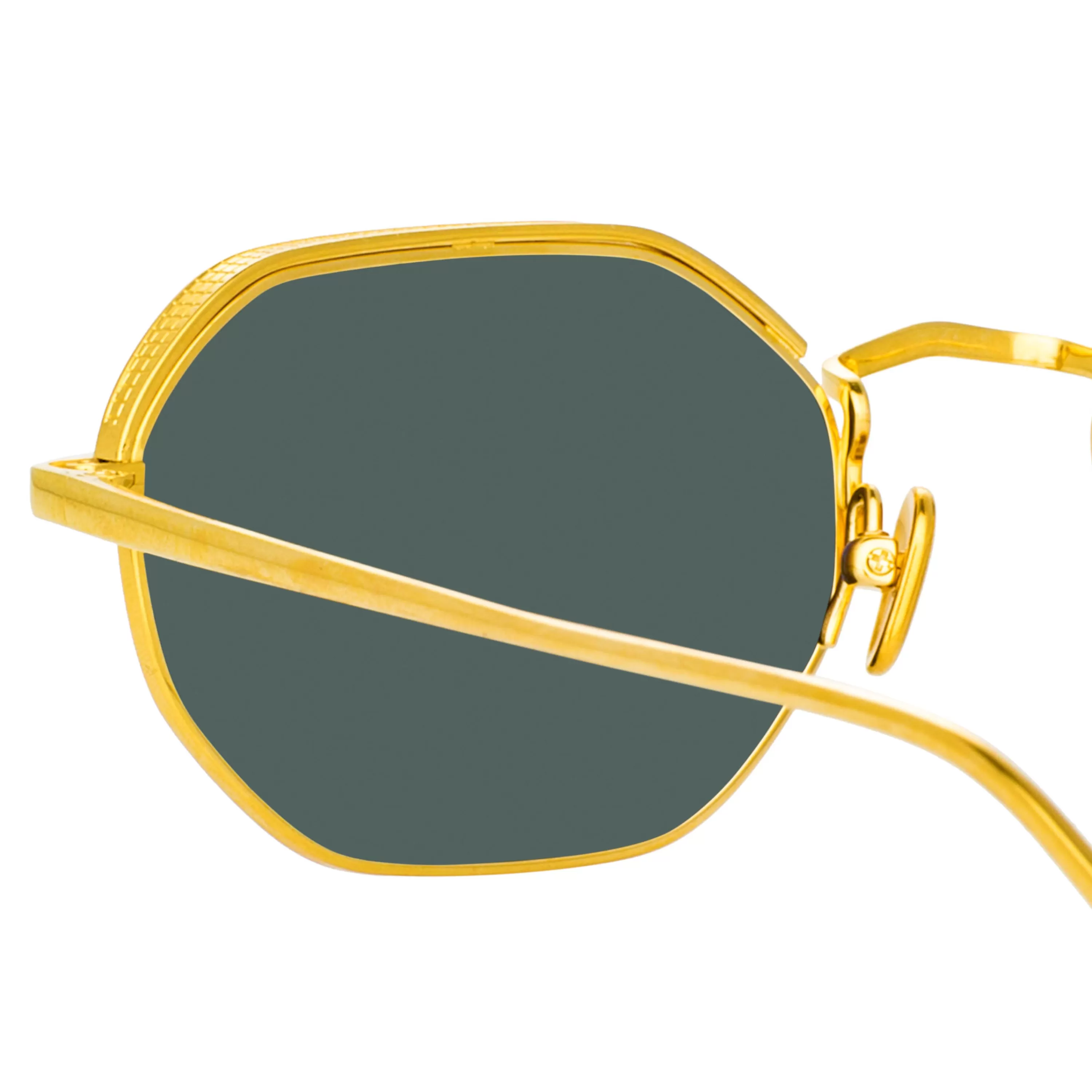 shaw_angular_glasses_in_yellow_gold_and_green_3.webp LINDA FARROW UK Shaw Angular Glasses in Yellow Gold and Green
