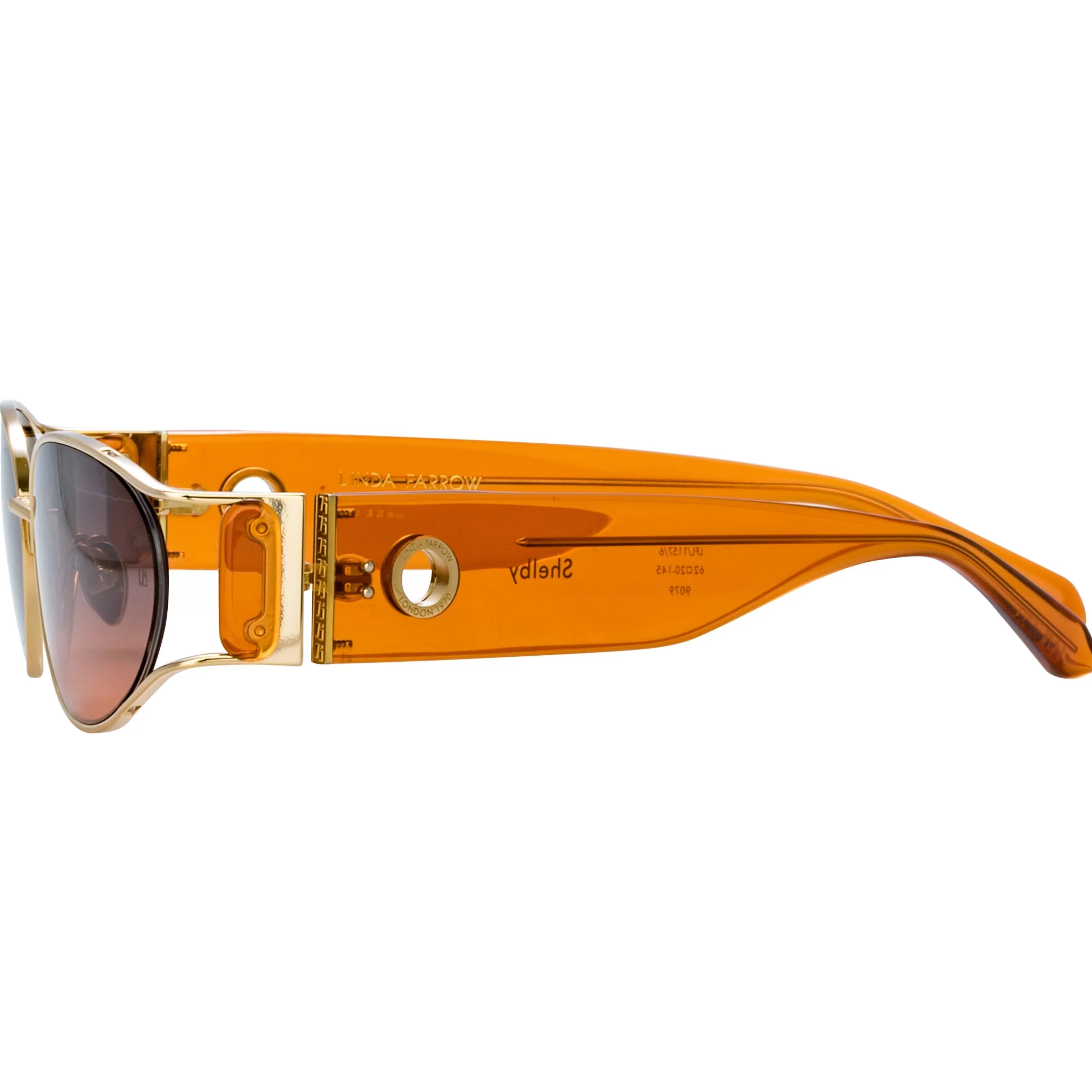 shelby_cat_eye_sunglasses_in_light_gold_and_dusk_3.webp Women LINDA FARROW (U.K.) Shelby Cat Eye Sunglasses in Light Gold and Dusk