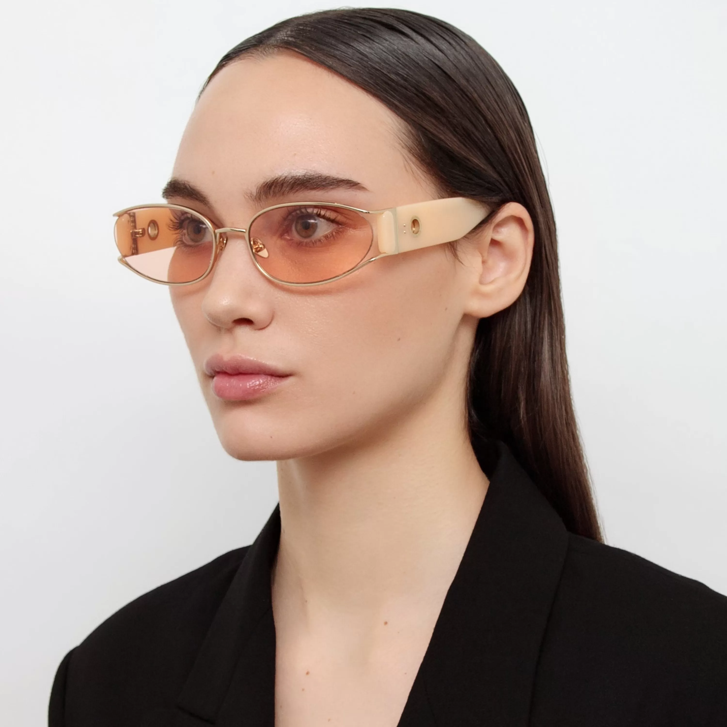 LINDA FARROW (U.K.) Shelby Cat Eye Sunglasses in Peach
