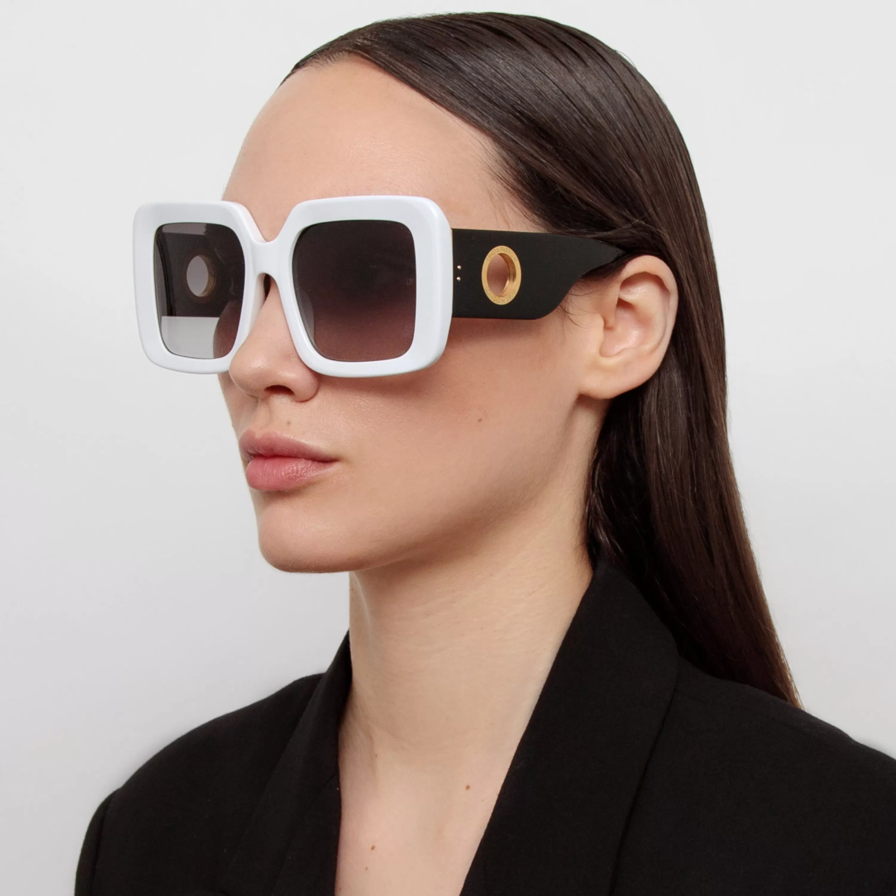 Women LINDA FARROW (U.K.) Shelly Oversize Sunglasses in White