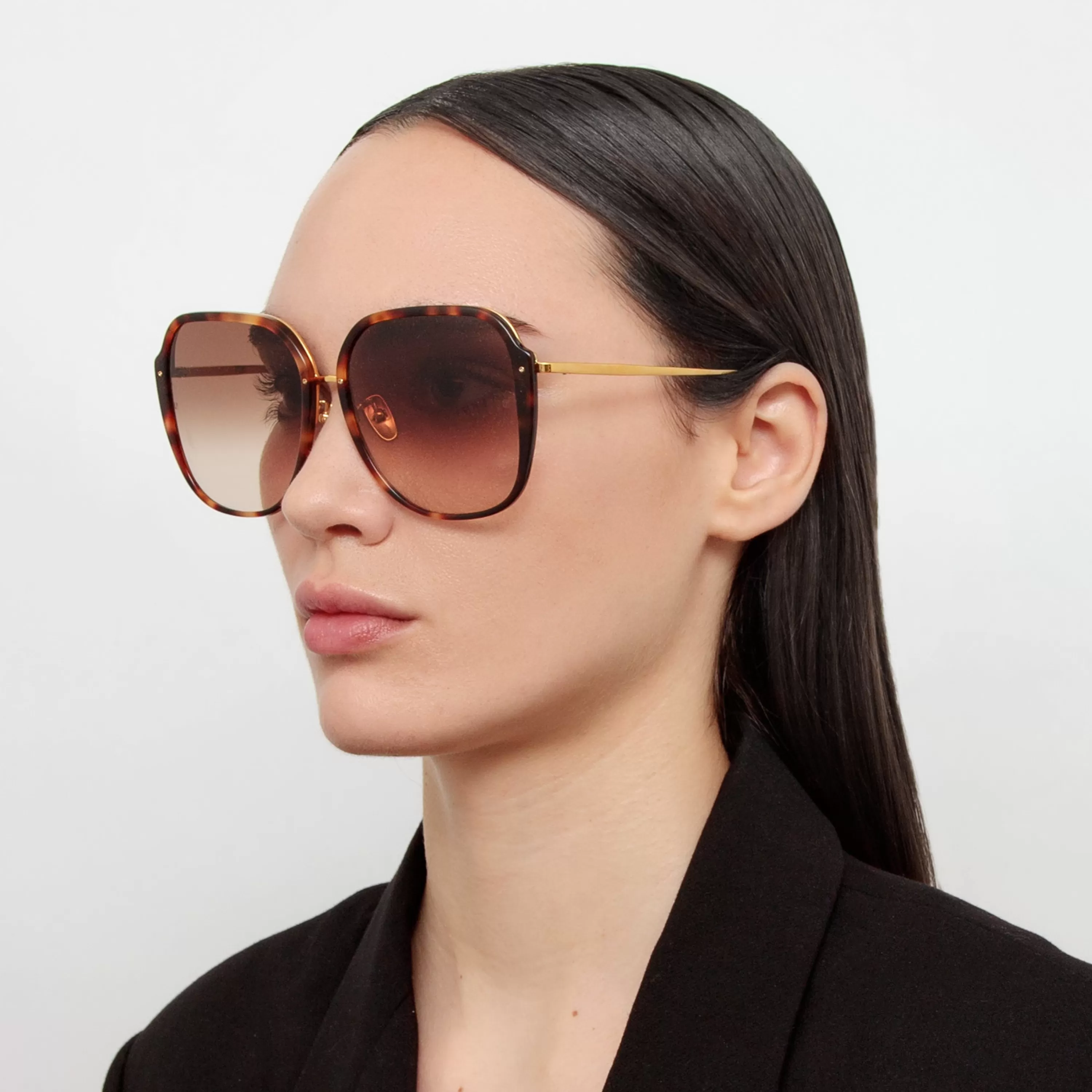Women LINDA FARROW (U.K.) Sofia Oversize Sunglasses in Tortoiseshell