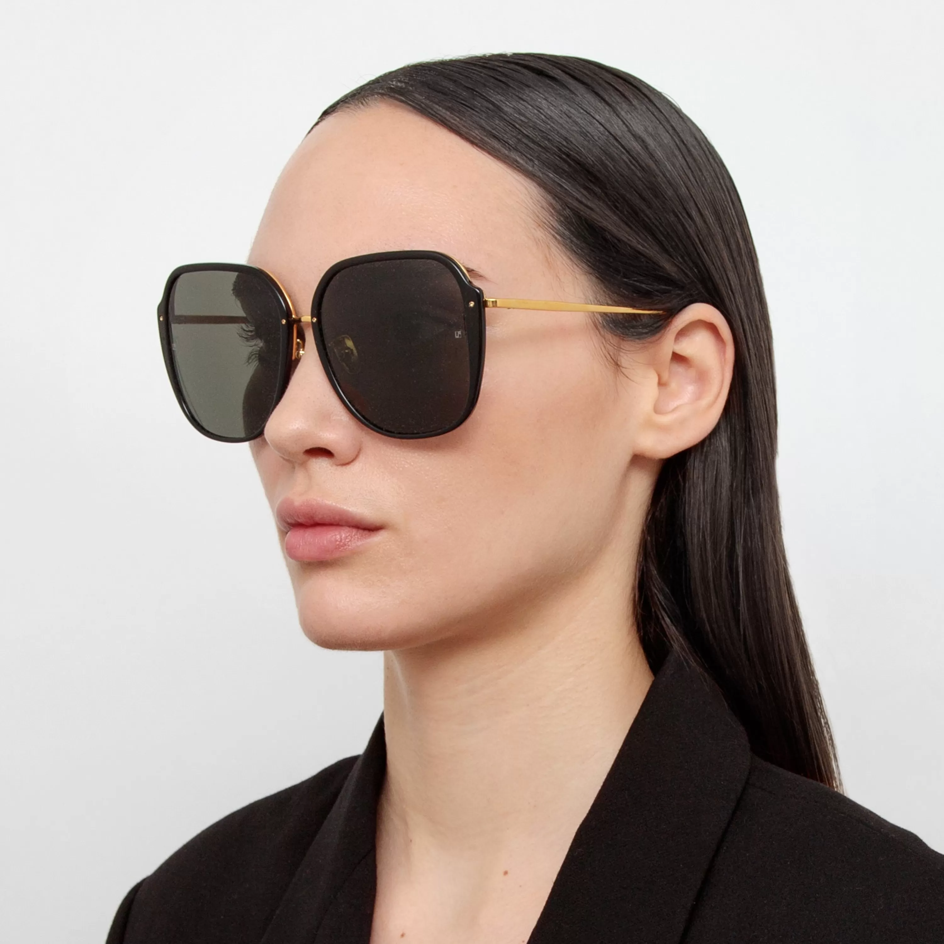Women LINDA FARROW LUXE Sofia Oversized Sunglasses in Black