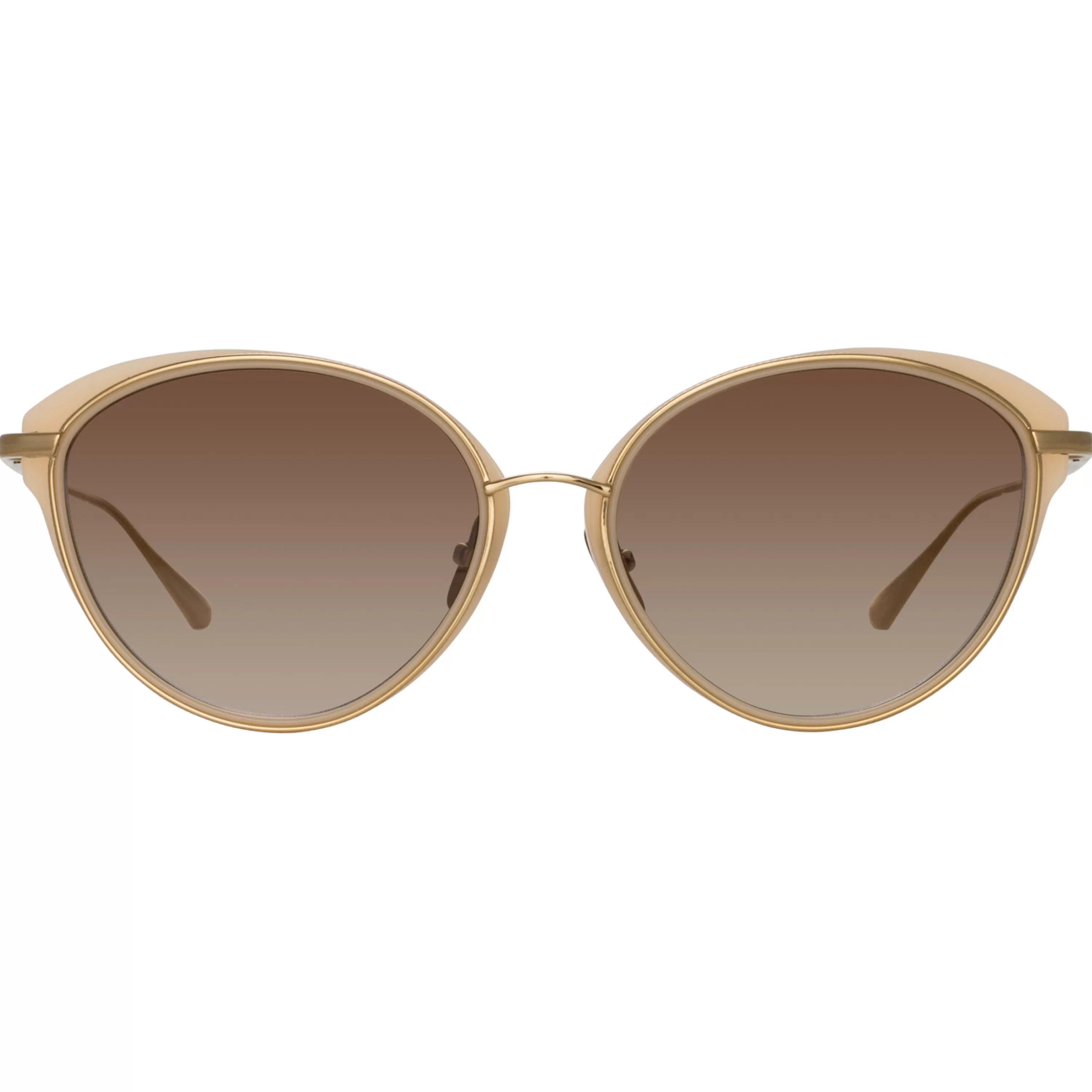 Women LINDA FARROW (U.K.) Song Cat Eye Sunglasses in Light Gold and Peach