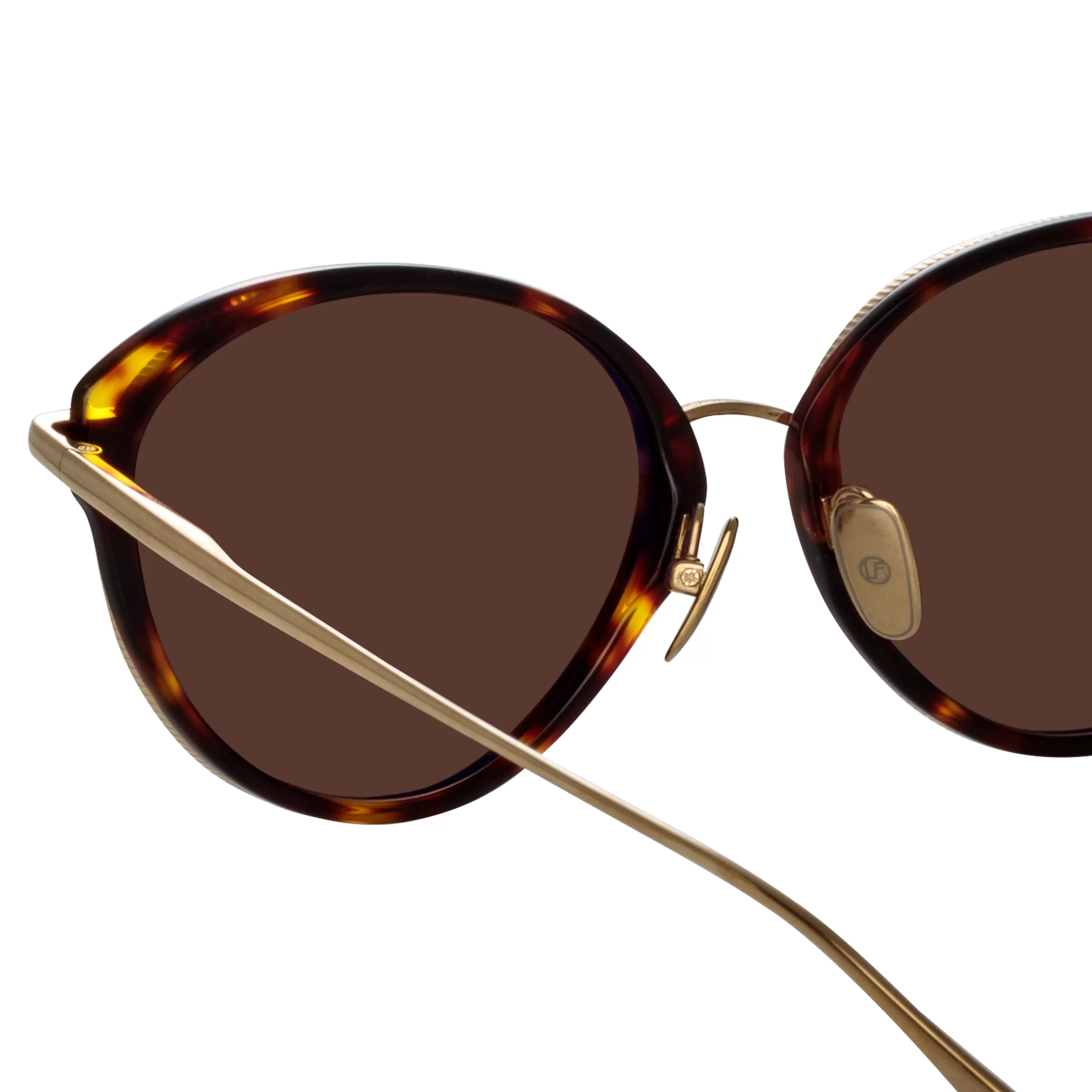 Women LINDA FARROW (U.K.) Song Cat Eye Sunglasses in Light Gold and Tortoiseshell