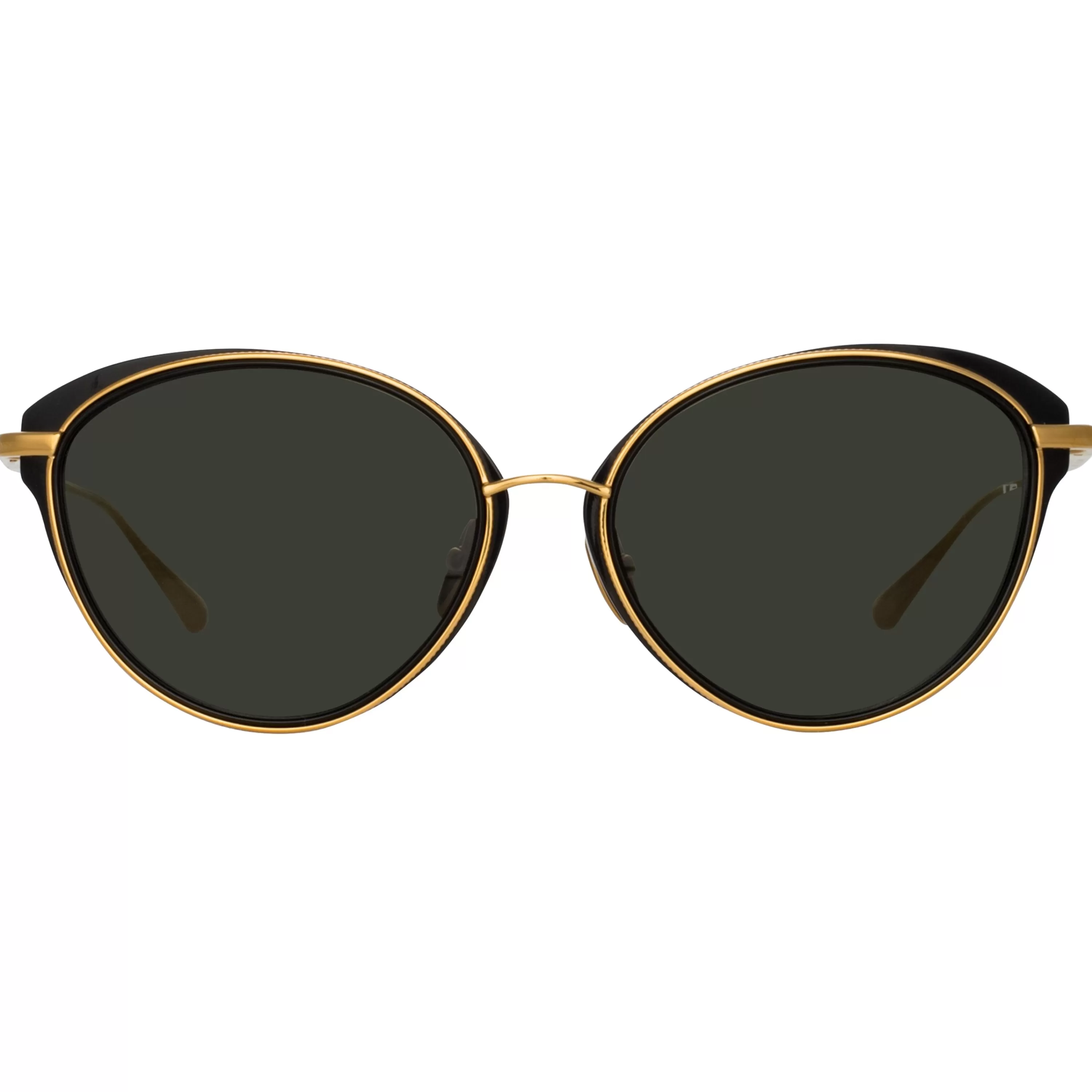 Women LINDA FARROW (U.K.) Song Cat Eye Sunglasses in Yellow Gold and Black