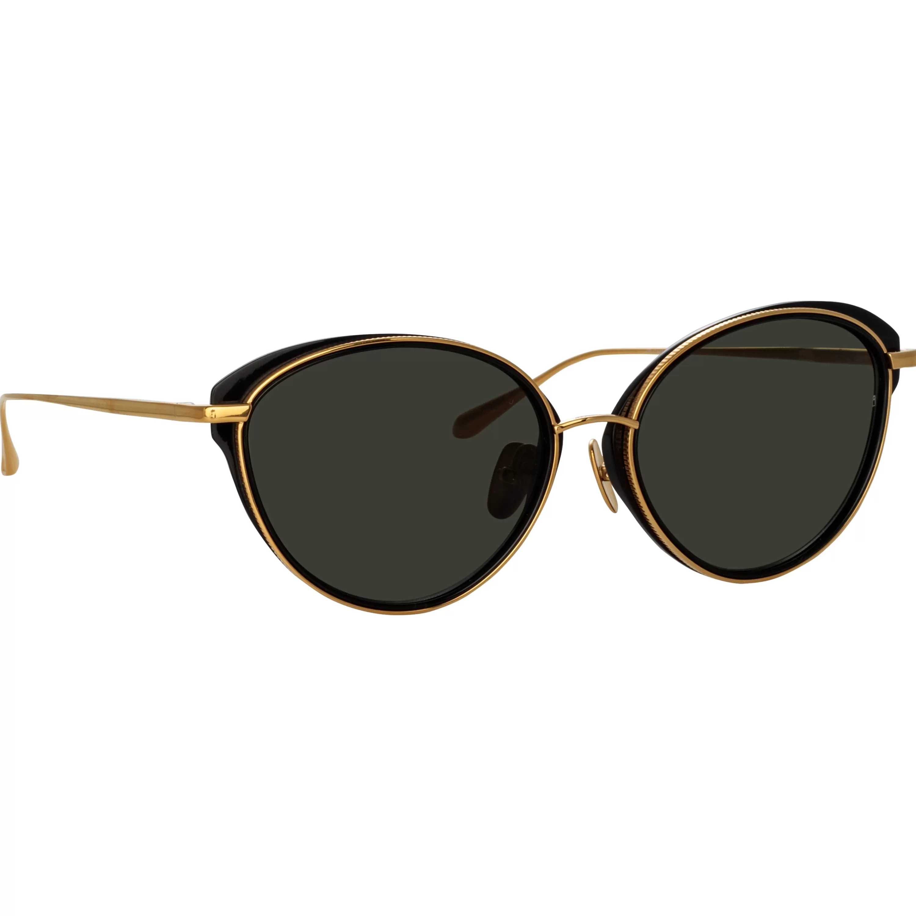 song_cat_eye_sunglasses_in_yellow_gold_and_black_2.webp Women LINDA FARROW (U.K.) Song Cat Eye Sunglasses in Yellow Gold and Black
