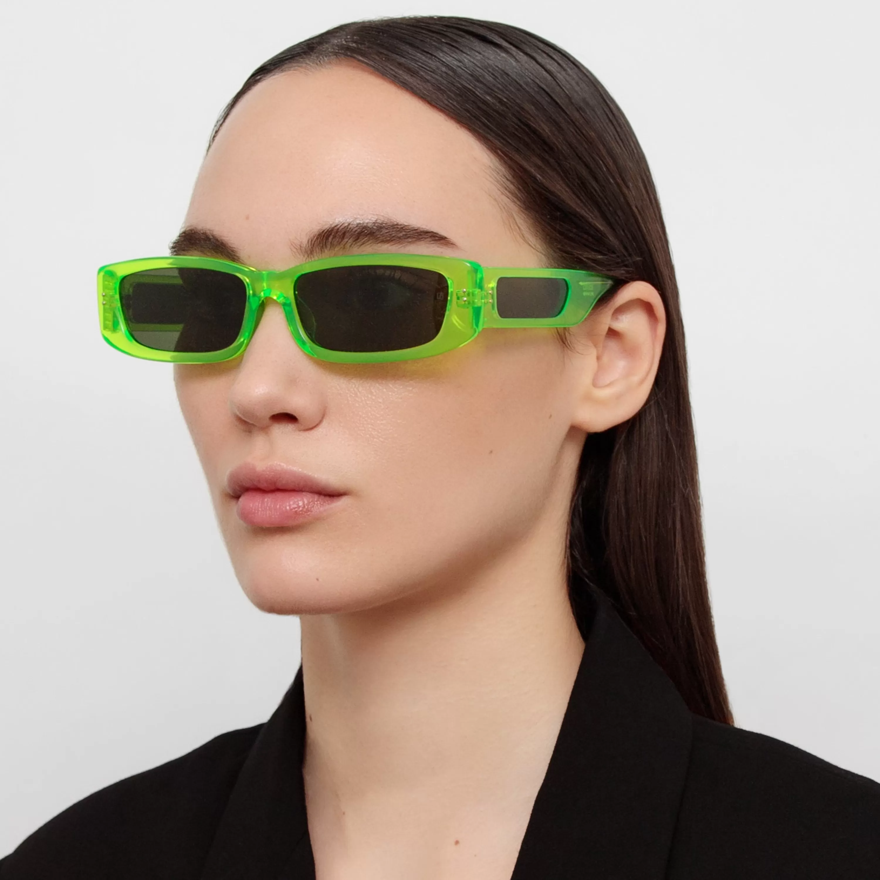 Women LINDA FARROW (U.K.) Talita Rectangular Sunglasses in Neon Lime