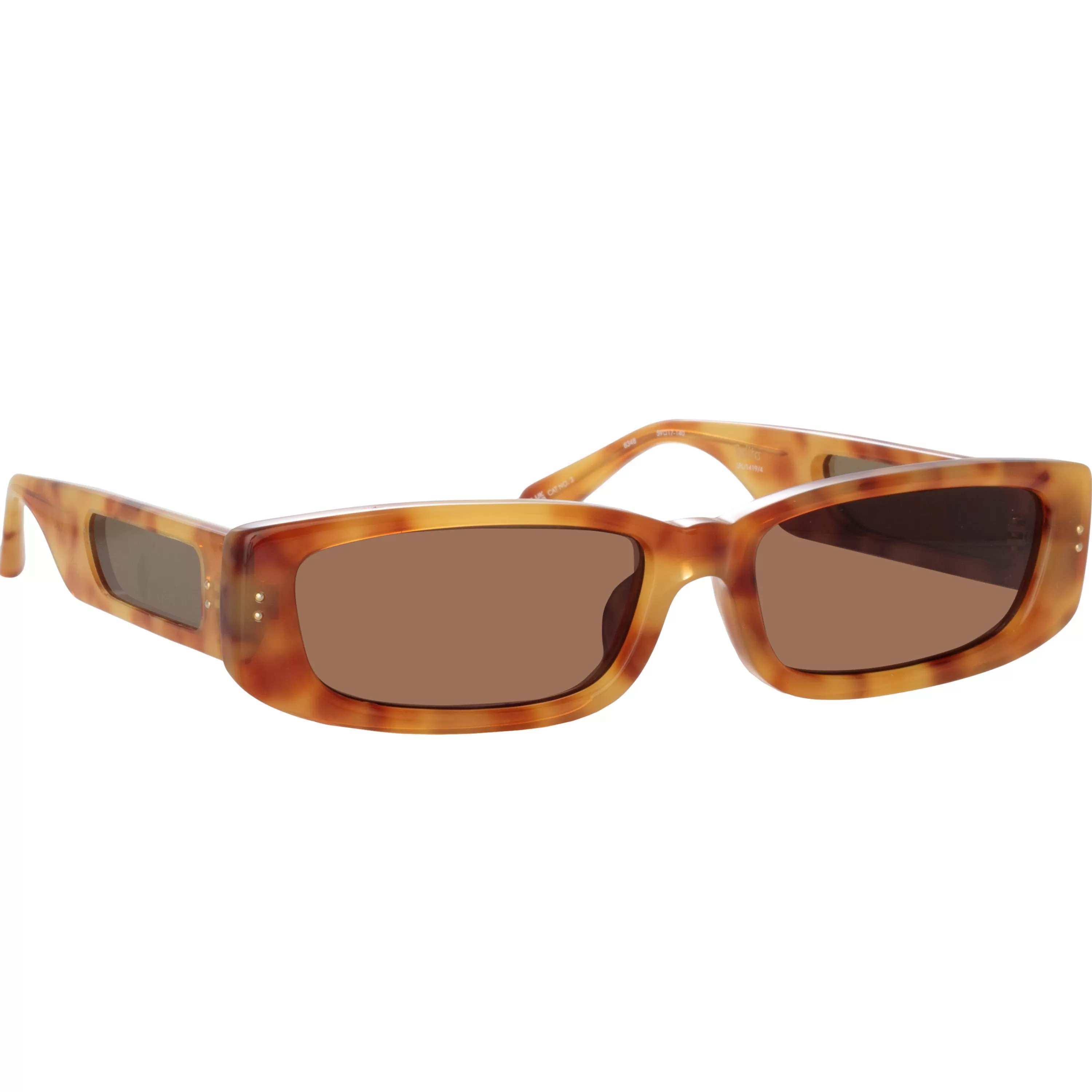 LINDA FARROW (U.K.) Talita Rectangular Sunglasses in Saffron Tortoiseshell